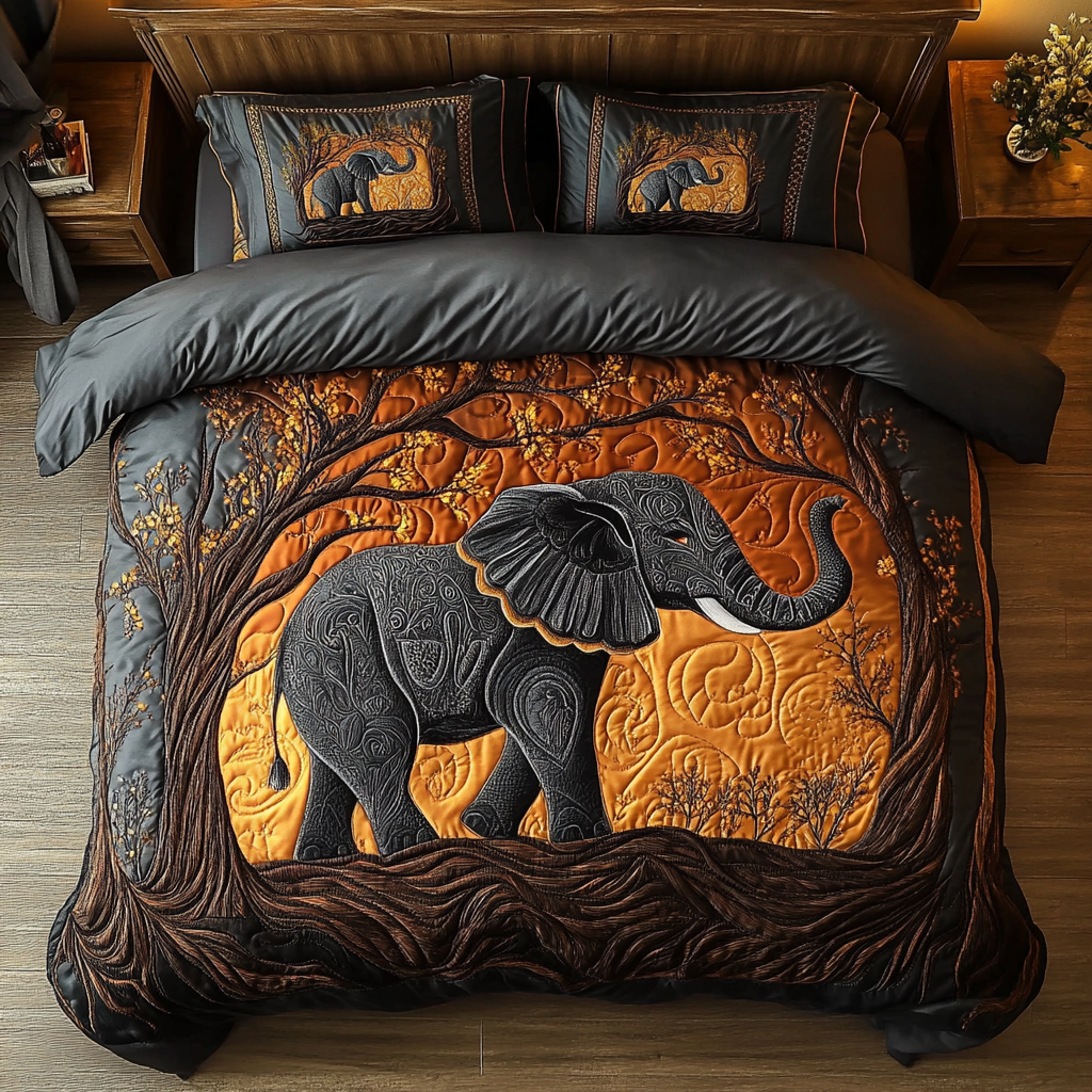 Majestic Elephant Quilted Bedding Set Holiday Duvet Cover Set Great Gift For Elephant Lover