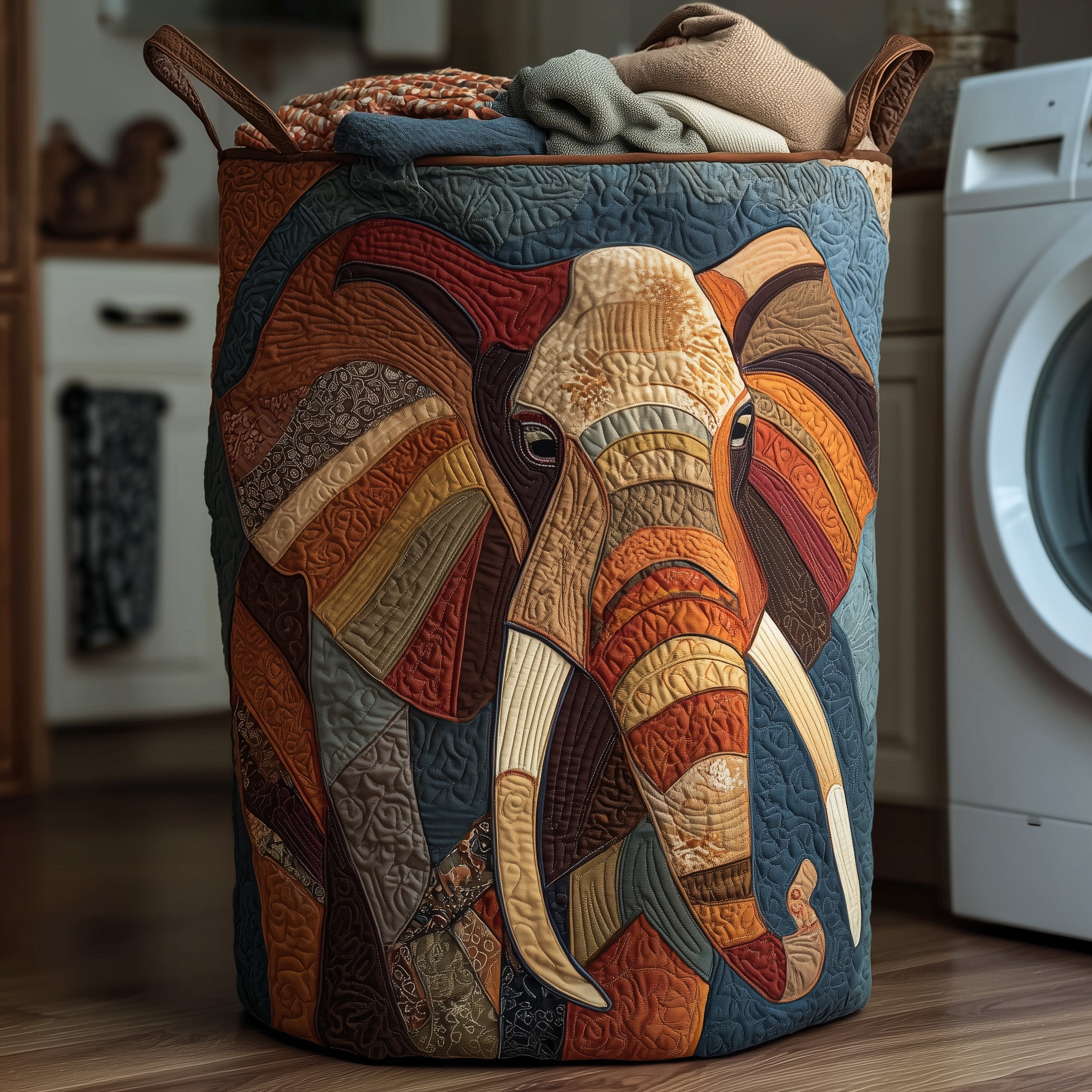 Majestic Elephant Quilted Laundry Basket Fabric Clothes Basket Best Gift For Animal Fans