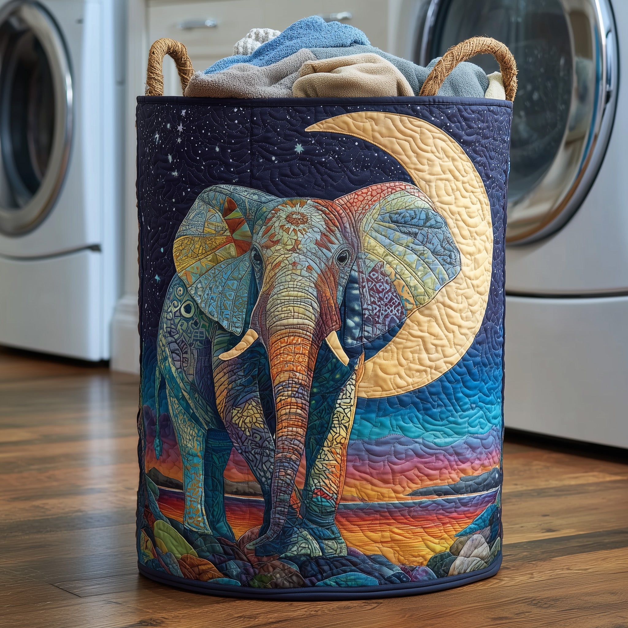 Majestic Elephant Quilted Laundry Basket Fabric Clothes Basket Gift For Friends