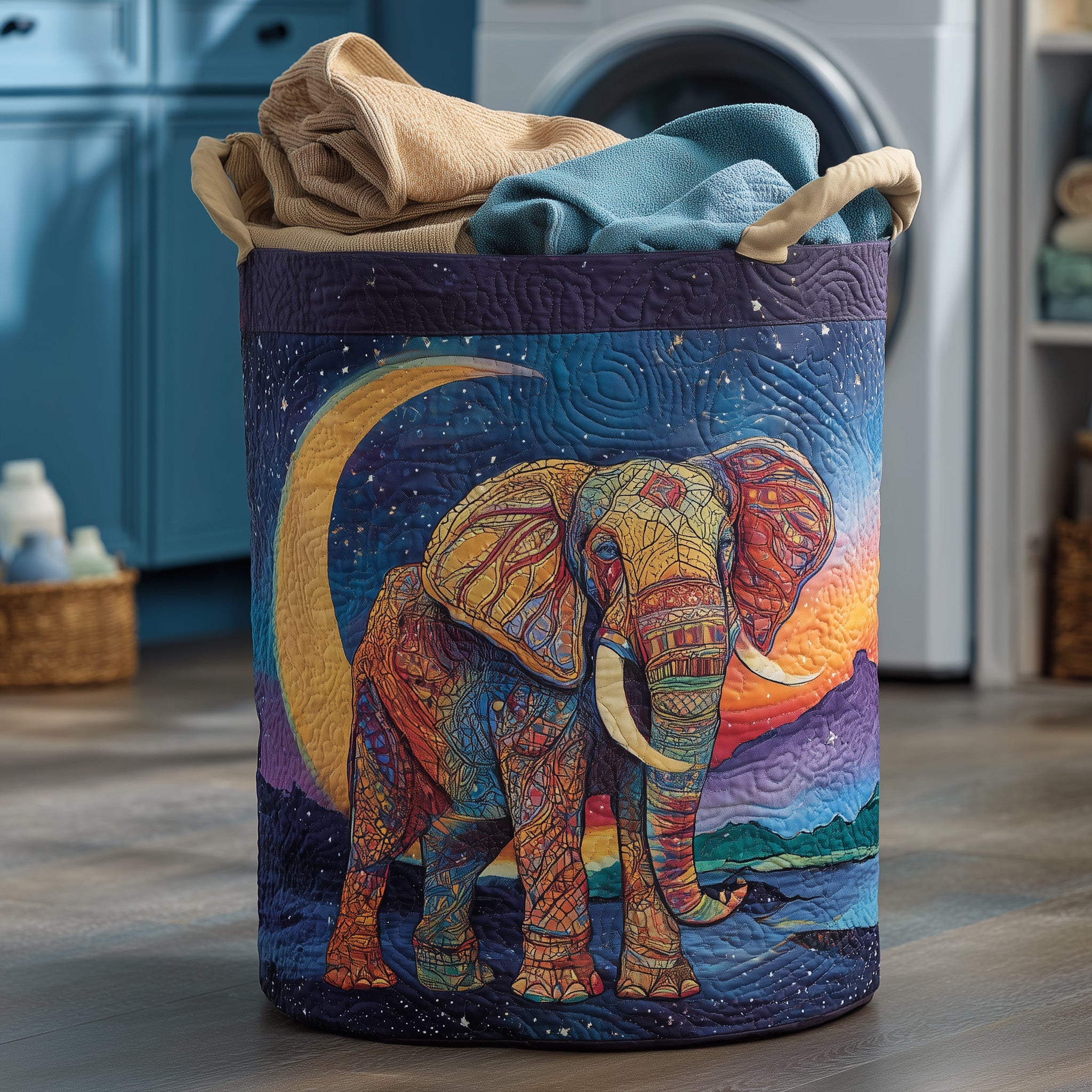 Majestic Elephant Quilted Laundry Basket Fabric Clothes Basket Lovely Present For Mom