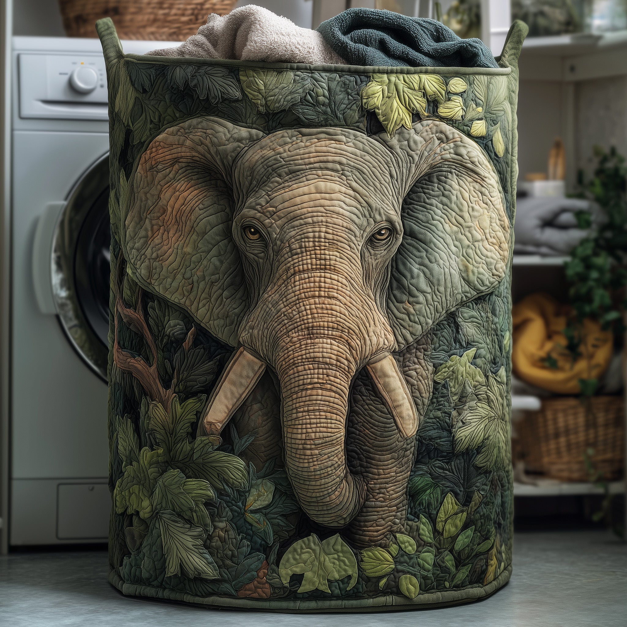 Majestic Elephant Quilted Laundry Basket Stylish Fabric Clothes Hamper Best Gifts For Animal Lovers