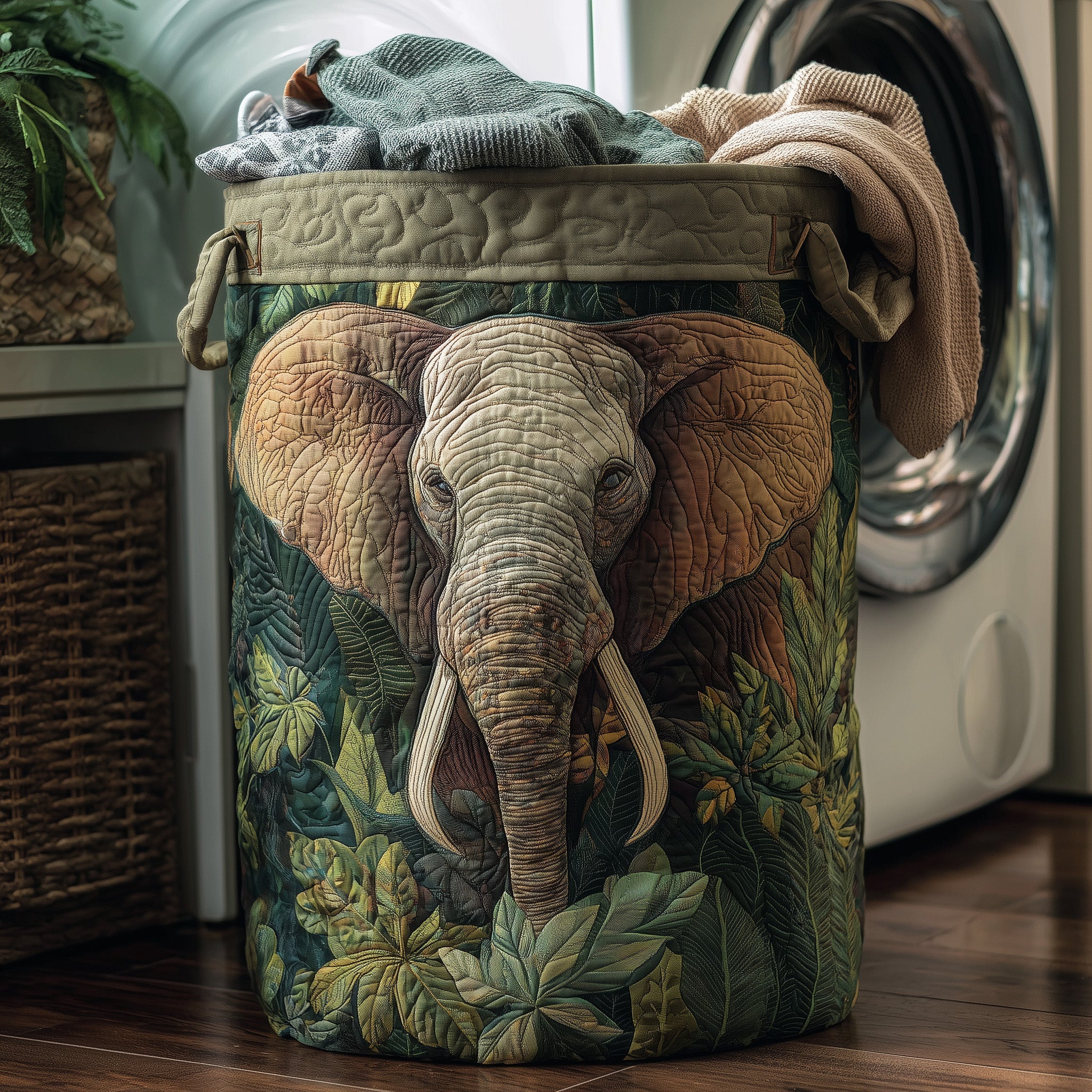 Majestic Elephant Quilted Laundry Basket Stylish Fabric Clothes Hamper Gifts For Elephant Fans