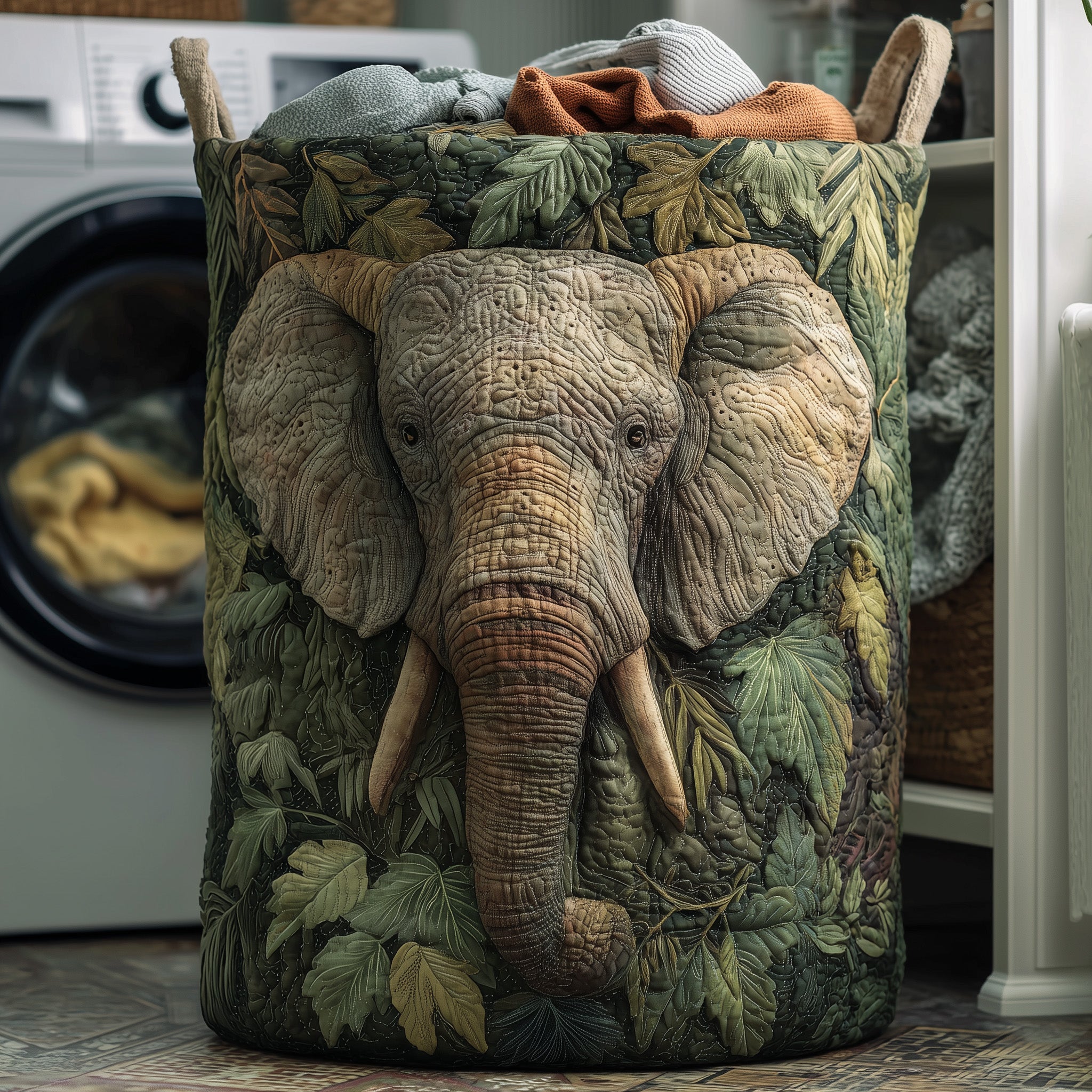 Majestic Elephant Quilted Laundry Basket Stylish Fabric Clothes Hamper Gifts For Elephant Lovers