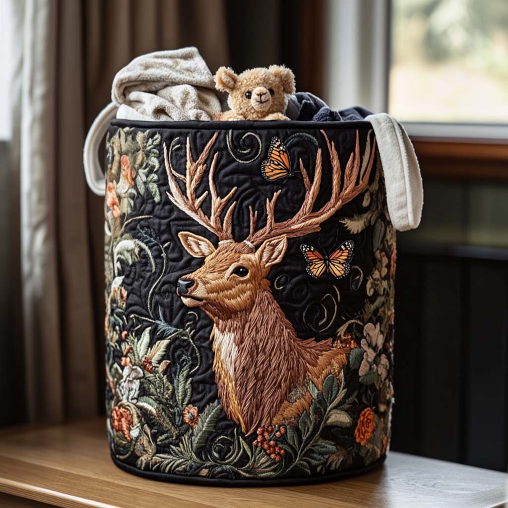 Majestic Elk Stroll Quilted Laundry Basket New Year Merch Gift