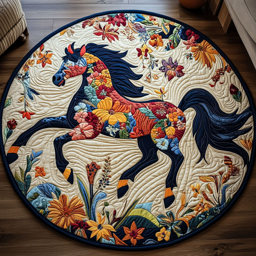 Majestic Equine Quilted Round Mat Christmas Entryway Decor Best Christmas Gifts For Equestrians
