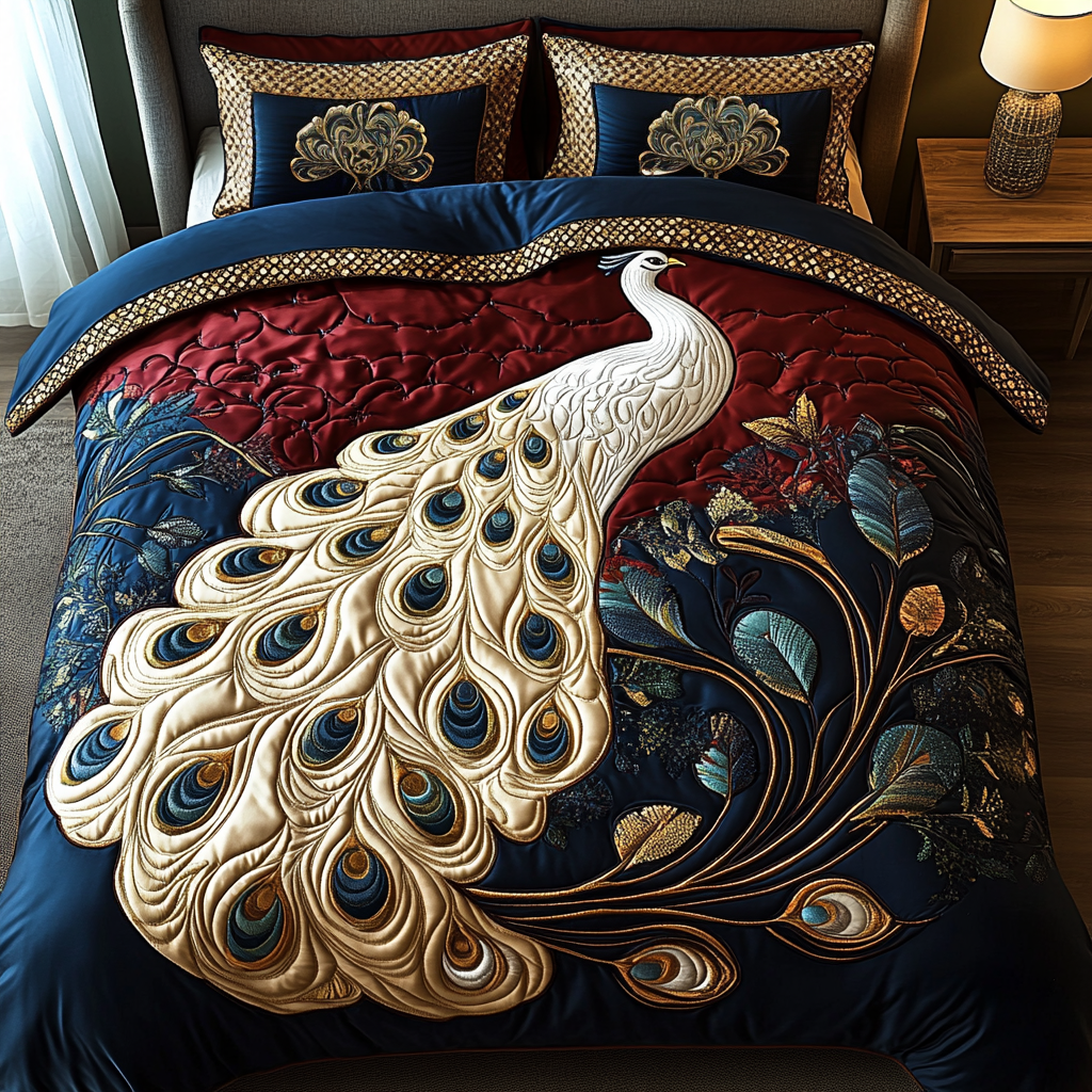 Majestic Feathers Quilted Bedding Set Bed Decorations Best Gifts For Peacock Lovers