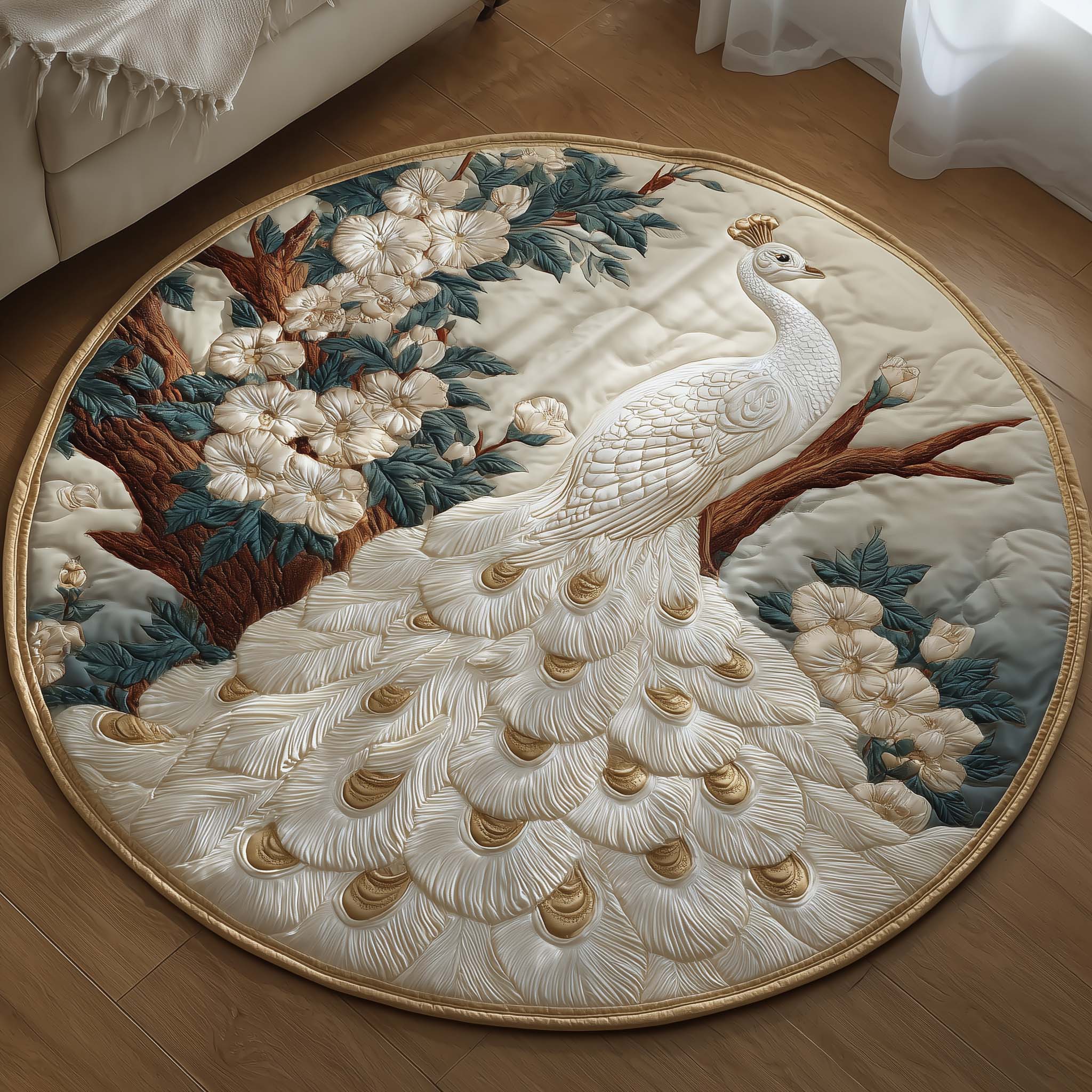 Majestic Feathers Quilted Round Mat Classic Quilted Round Mat for Timeless Decor
