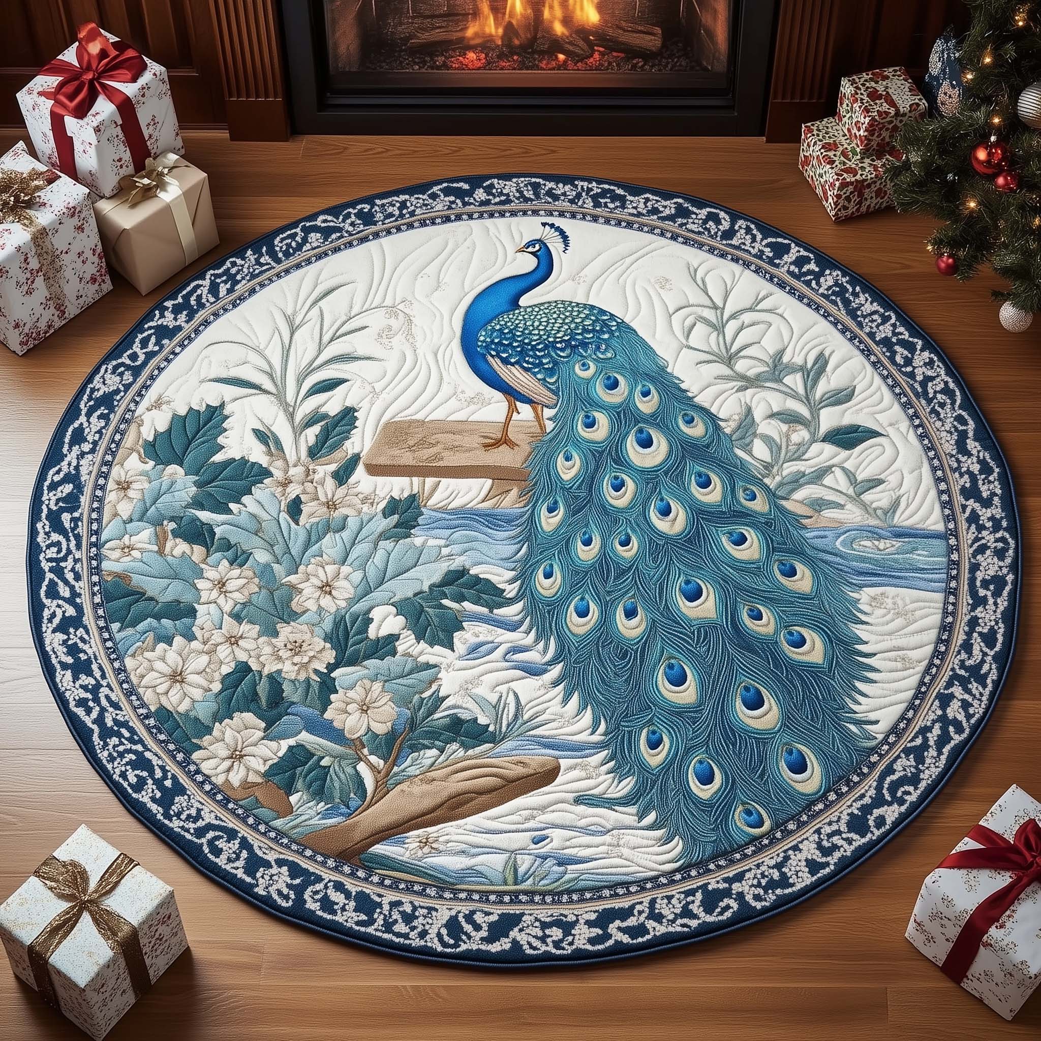 Majestic Feathers Quilted Round Mat Luxury Quilted Round Mat for Stylish Homes