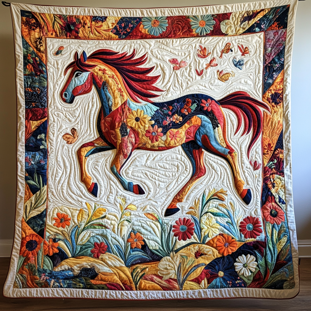 Majestic Floral Stallion Quilted Blanket Equine Gifts For Horse Lovers