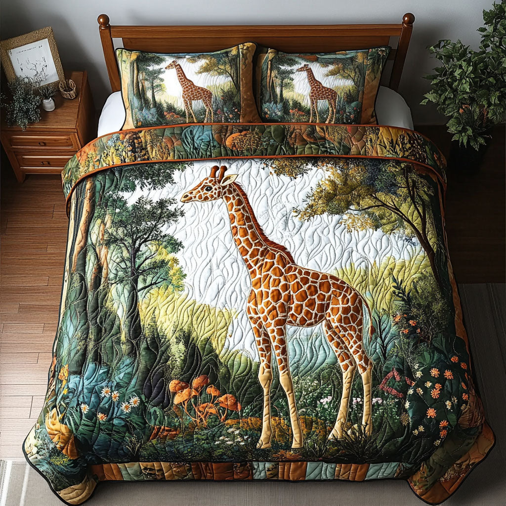 Majestic Forest Giraffe Quilted Bedding Set Luxury Duvet Covers Meaningful Gifts For Dad Birthday