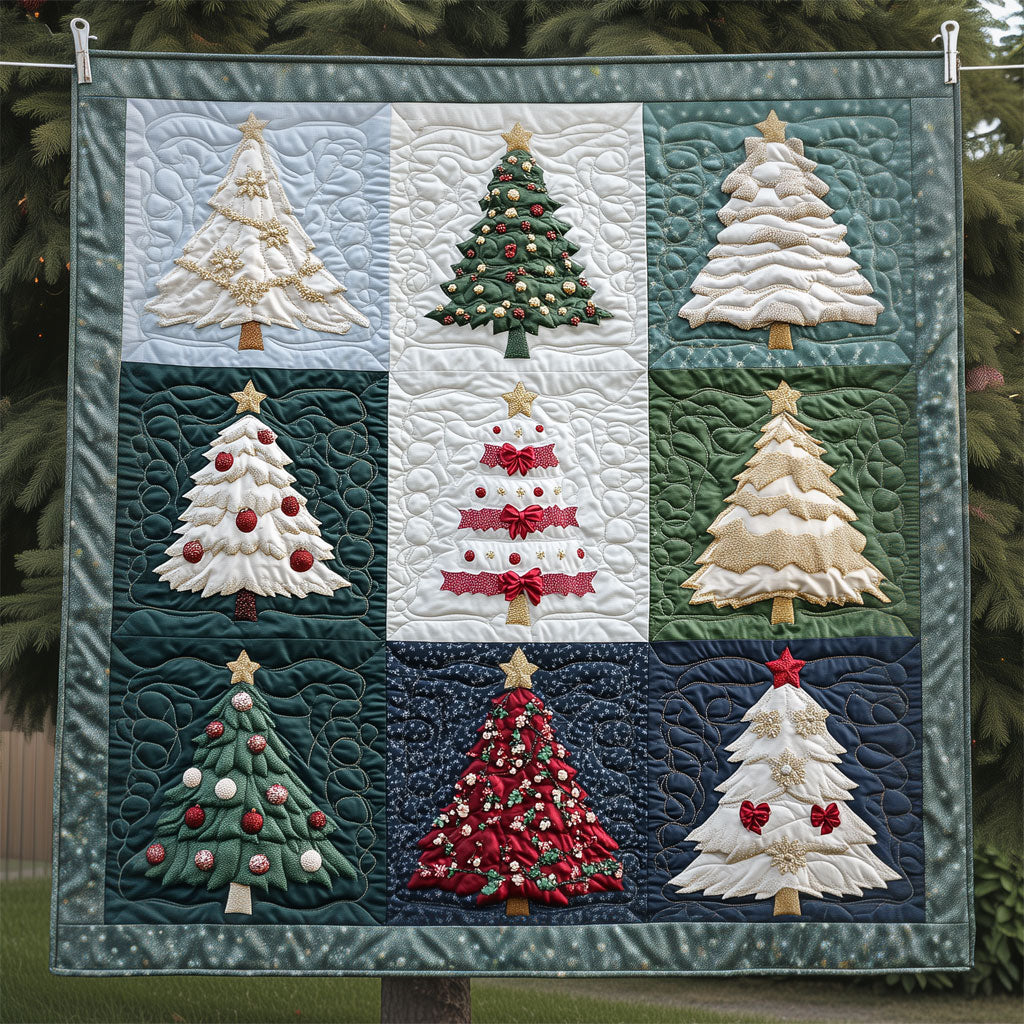 Majestic Geometric Christmas Tree Quilt Beautiful Quilt Blanket Gift for Home Decoration