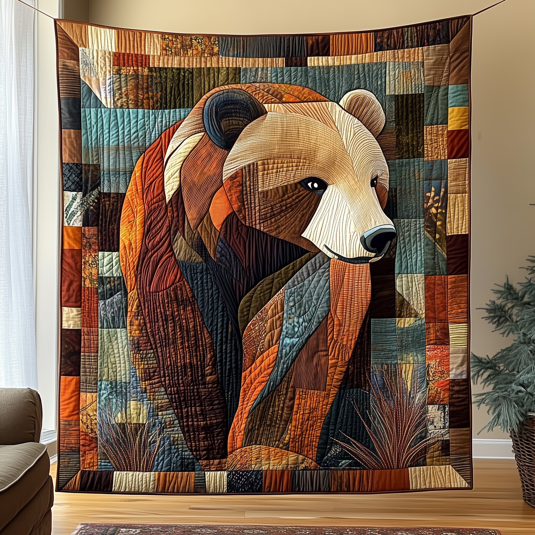 Majestic Grizzly Quilted Blanket Cute Soft BlanketBear Gifts For Her