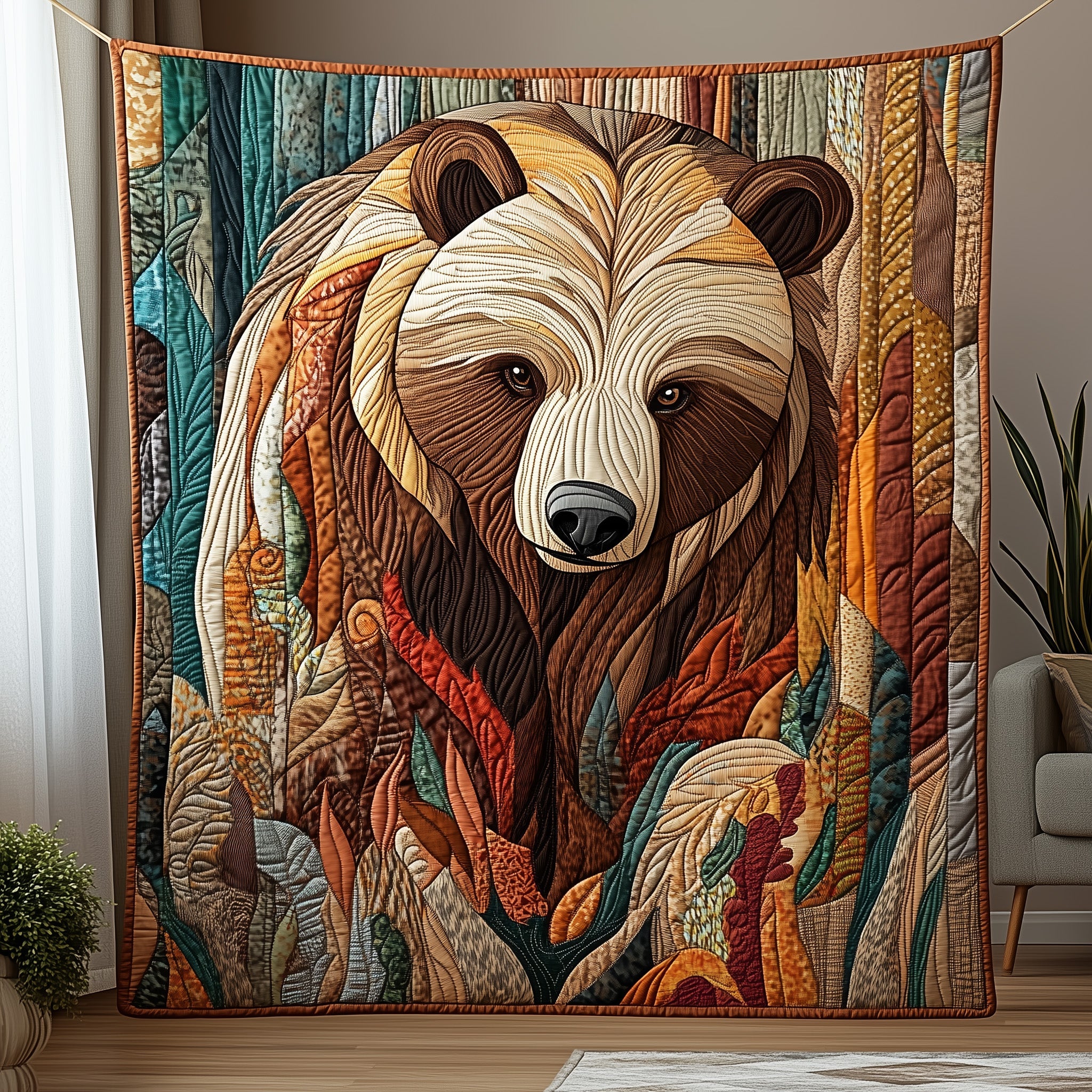 Majestic Grizzly Quilted Blanket Cute Soft BlanketBear Gifts For Him