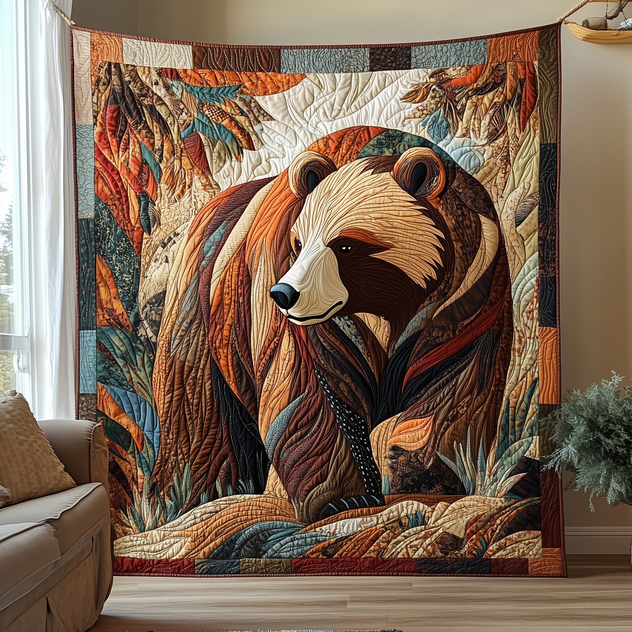 Majestic Grizzly Quilted Blanket Cute Soft BlanketBear Theme Gifts