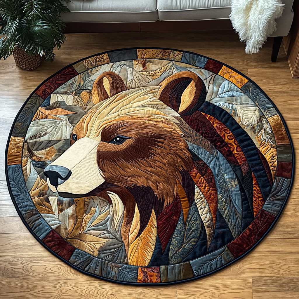Majestic Grizzly Quilted Round Mat Entrance Way Ideas Bear Gifts For Grandma