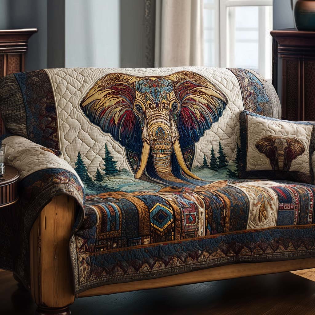 Majestic Herd Quilted Sofa Cover Living Room Decorations Great Elephant Themed Gifts