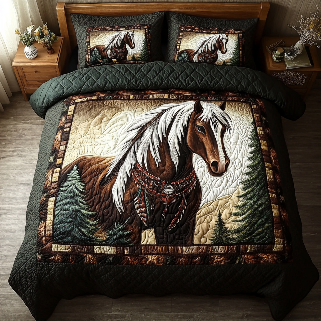 Majestic Hoof Quilted Bedding Set Best Bedspread Set Gifts For Horse Lovers