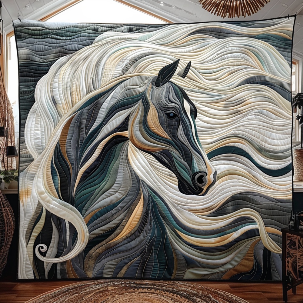 Majestic Horse Flowing Mane Quilted Blanket Elegant Equestrian Art Throw Best Gift For Horse Lovers