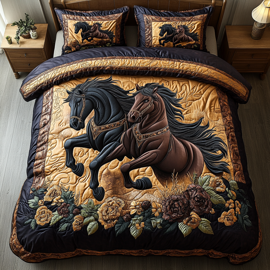 Majestic Horse Quilted Bedding Set Bed Decor Horsey Christmas Gifts