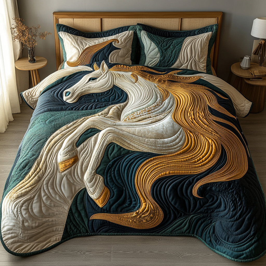 Majestic Horse Quilted Bedding Set Bedroom Decorations Gifts For Horse Racing Fans