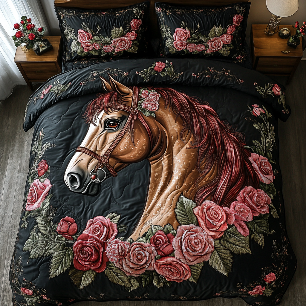 Majestic Horse Quilted Bedding Set Cute Room Decor Equestrian Christmas Gifts