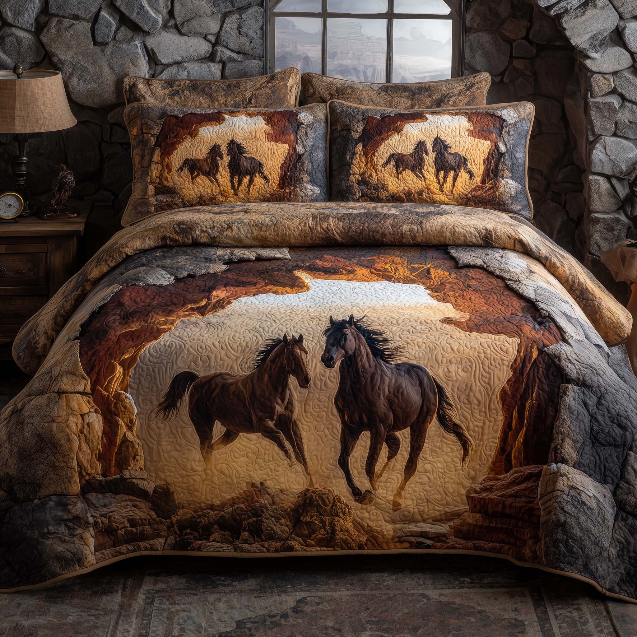 Majestic Horse Quilted Bedding Set Running Horse Bedroom Decor Gift For Horse Lovers