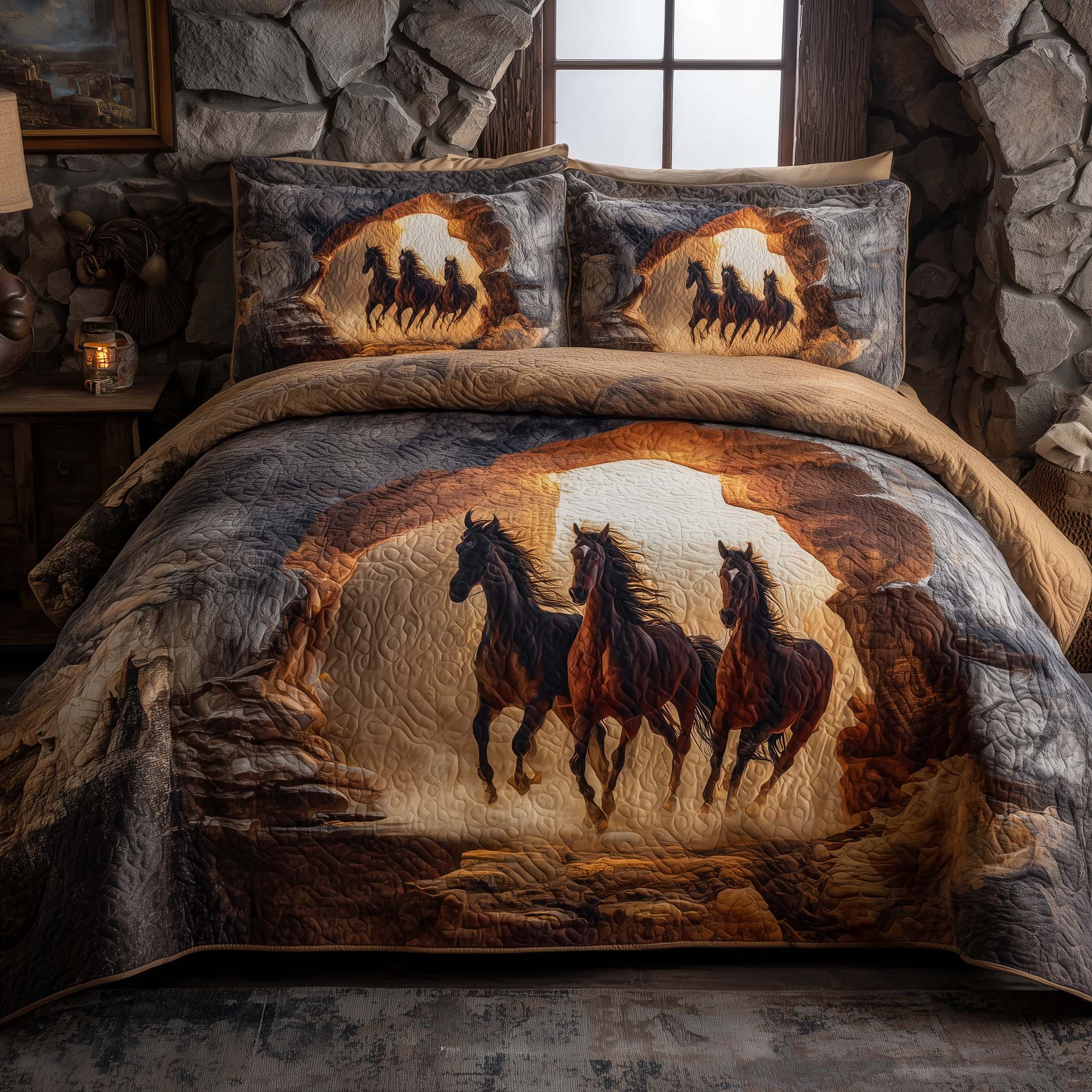 Majestic Horse Quilted Bedding Set Stallion Bedroom Decor Gift For Horse Lovers