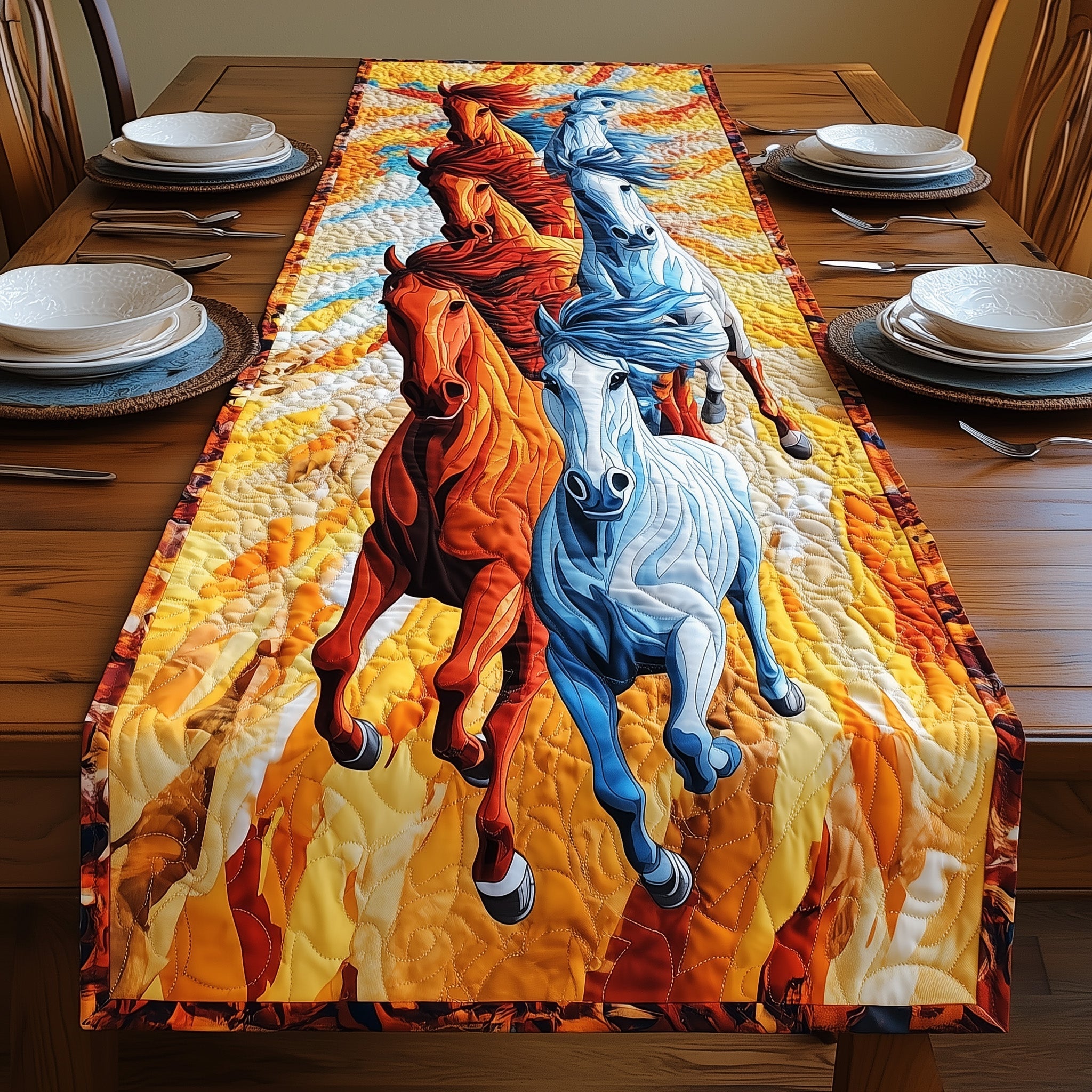 Majestic Horse Run Quilted Table Runner Christmas Table Runner