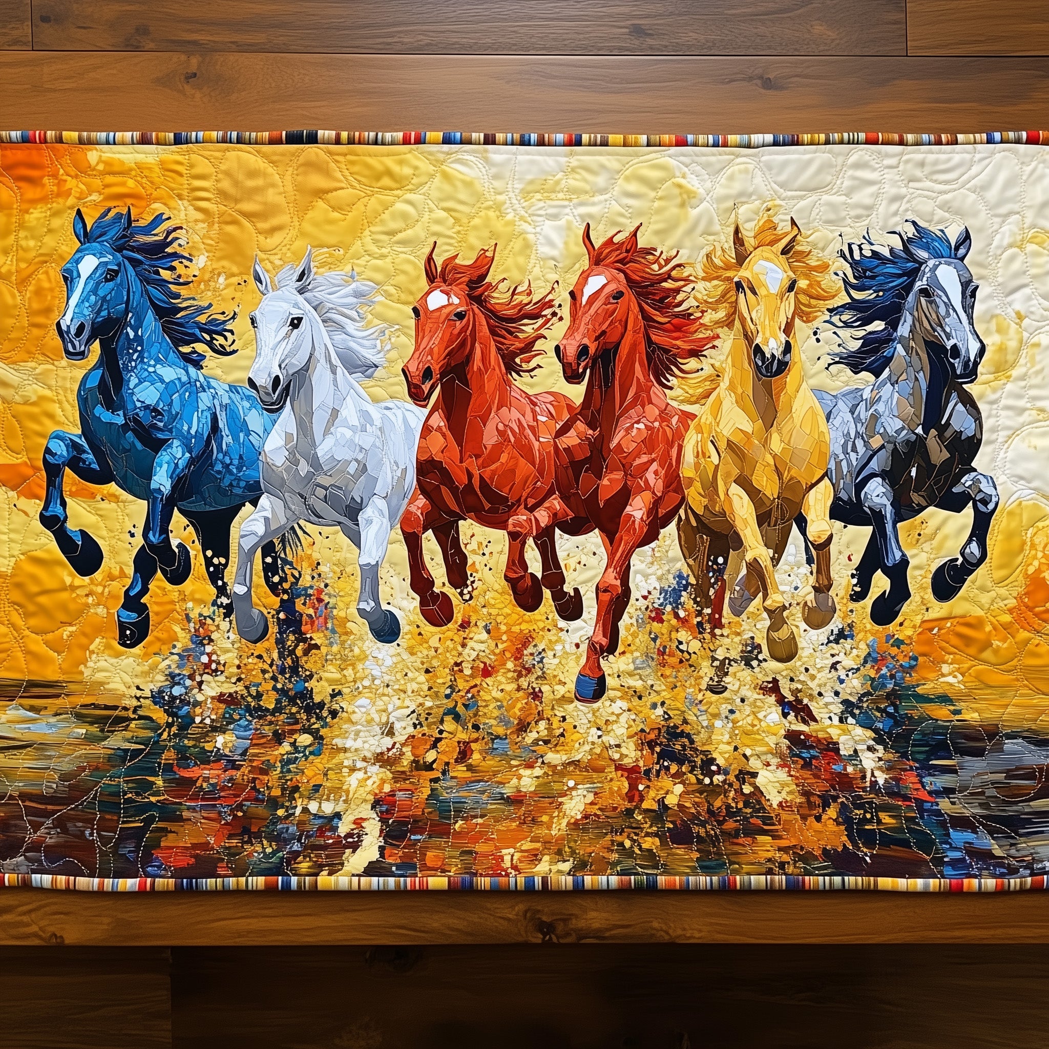 Majestic Horse Run Quilted Table Runner Holiday Season Table Runner