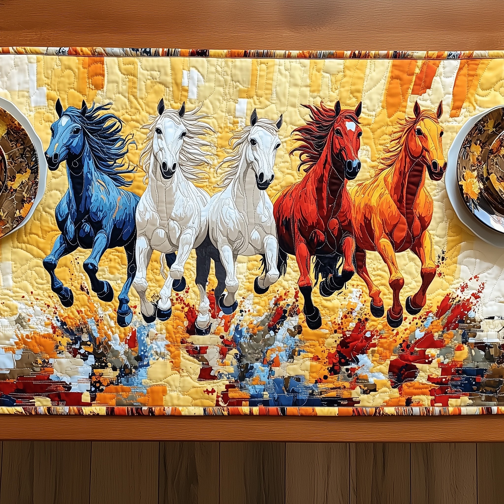 Majestic Horse Run Quilted Table Runner Table Runner for Holiday Gatherings