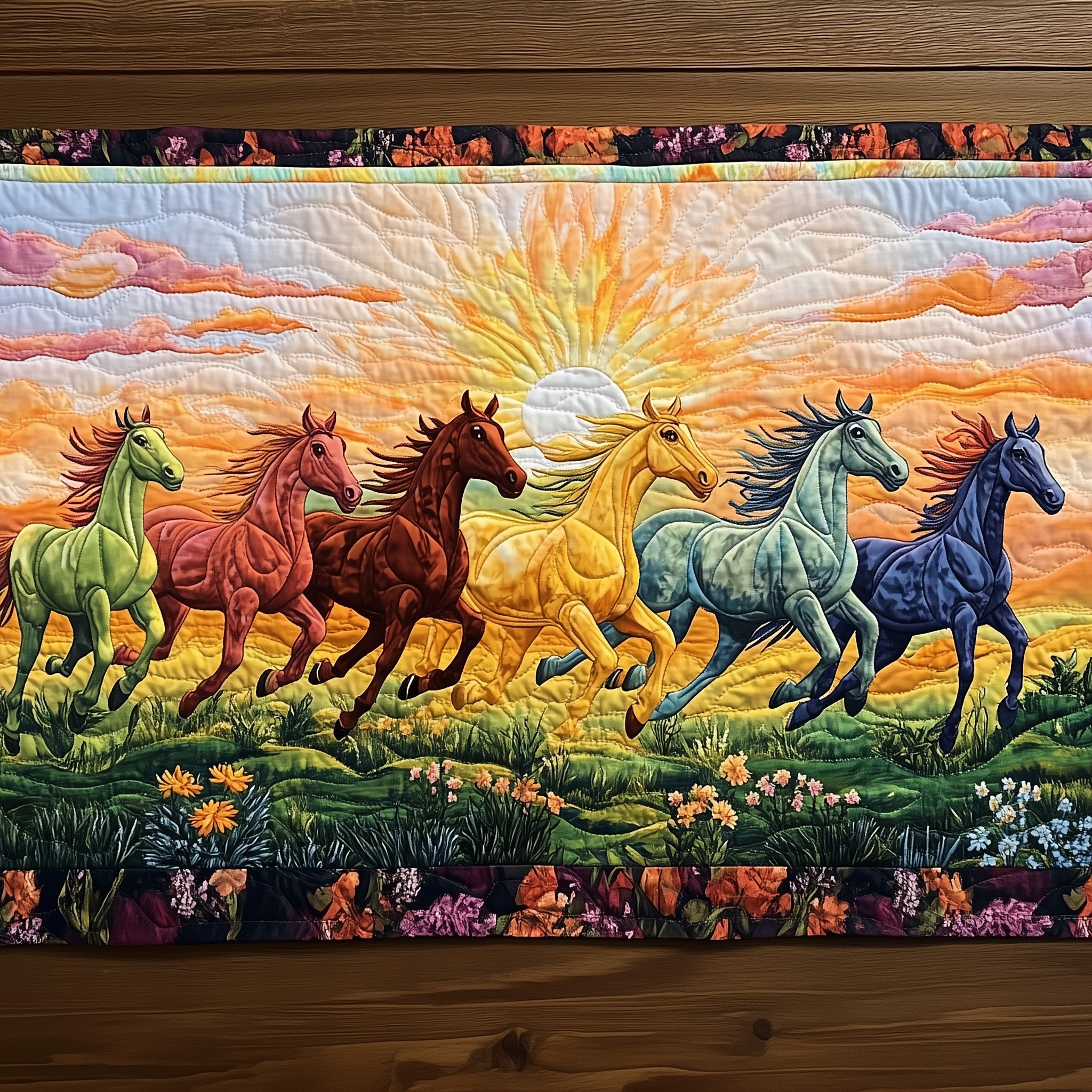 Majestic Horse Run Quilted Table Runner Table Runner Gift for Holiday Season