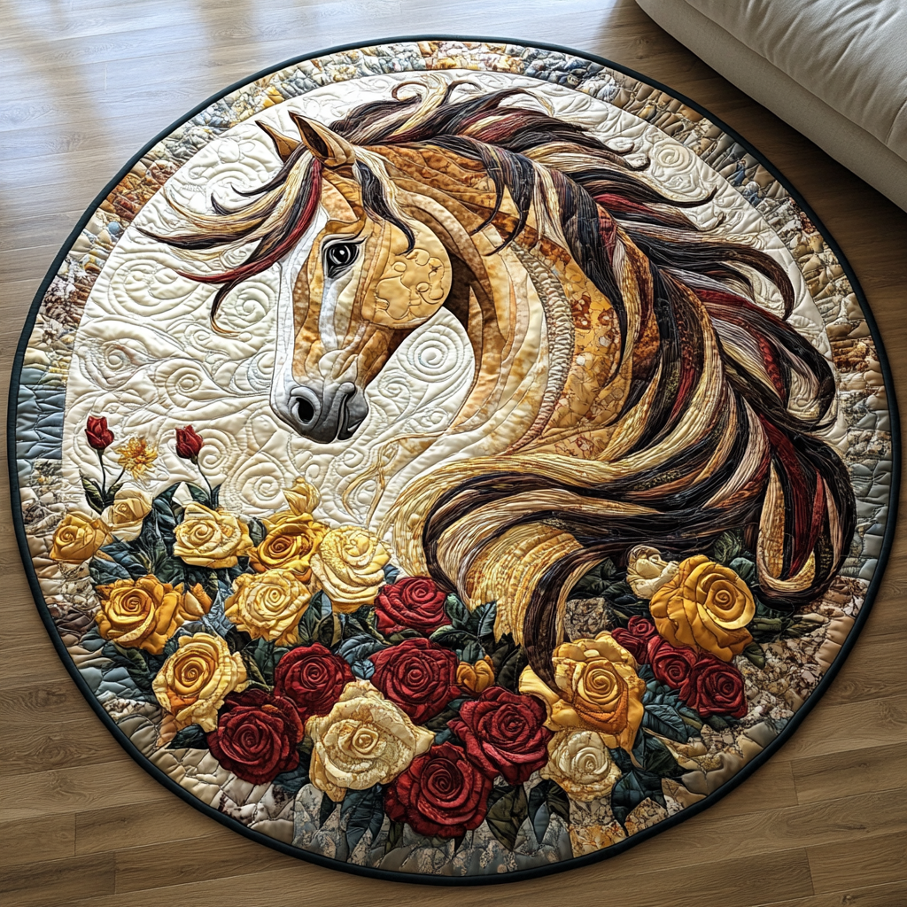 Majestic Horse v2 Quilted Round Mat Entryway Rug Ideas Gift Ideas For Horse Owners