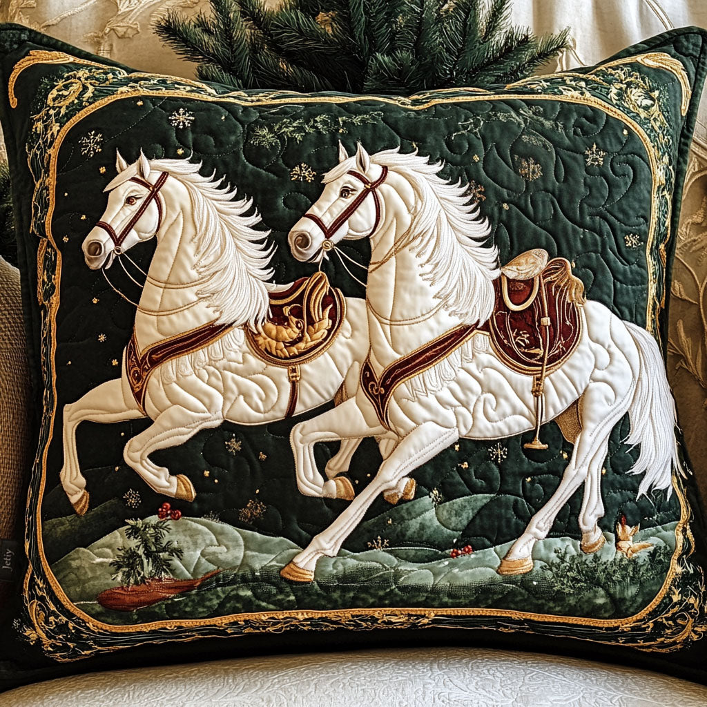 Majestic Horse Winter Trot Quilted Pillow Case Animal Themed Holiday Home Decor Horse Lover Gifts