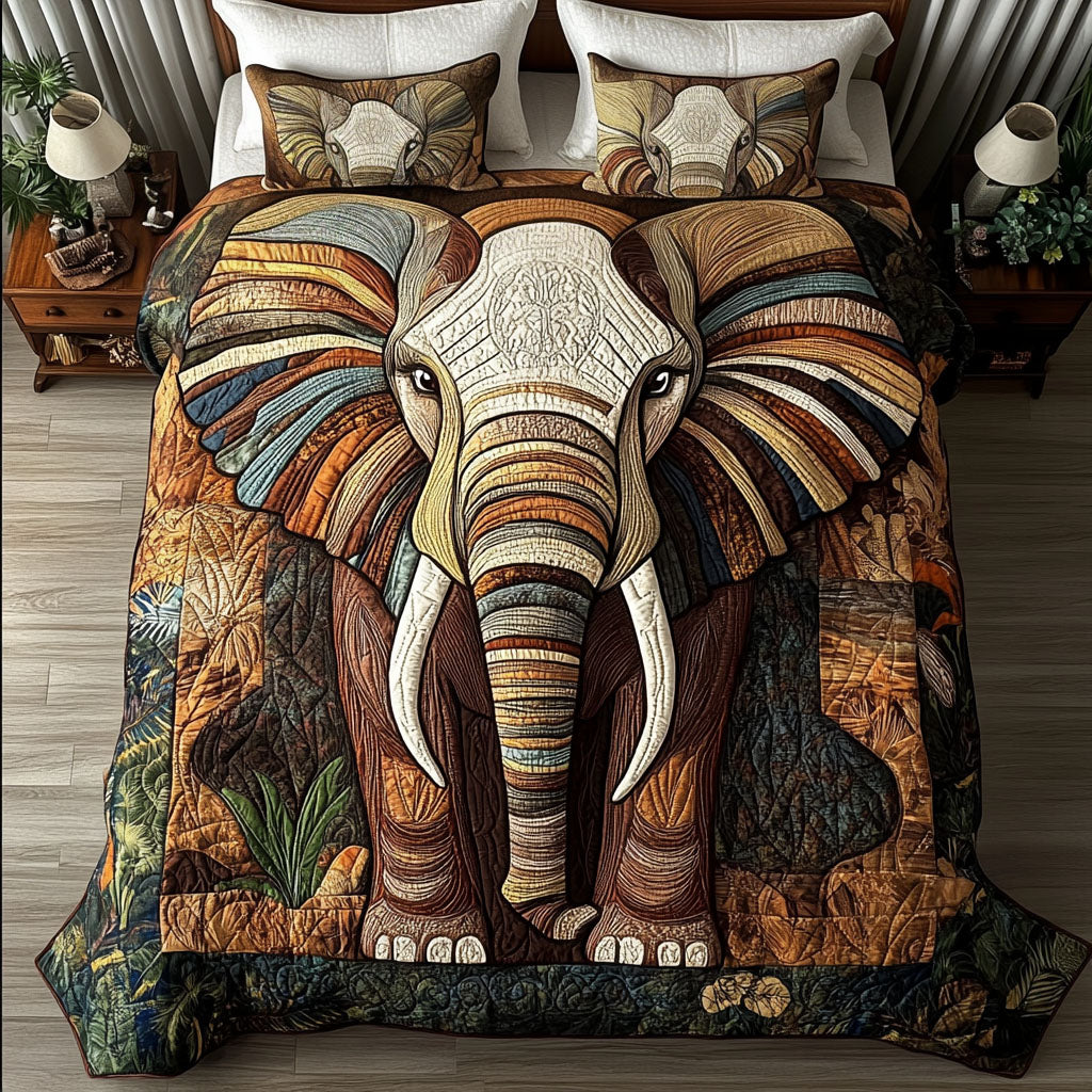 Majestic Ivory Quilted Bedding Set Unique Bed Sheet Set Cute Gift For Elephant Lovers