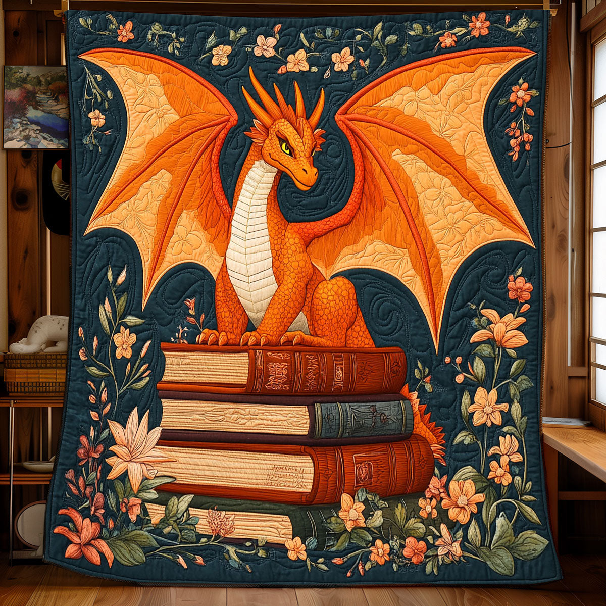 Majestic Knowledge Dragon Quilted Blanket Best Throw Blanket Unique Gifts For Owl Lovers