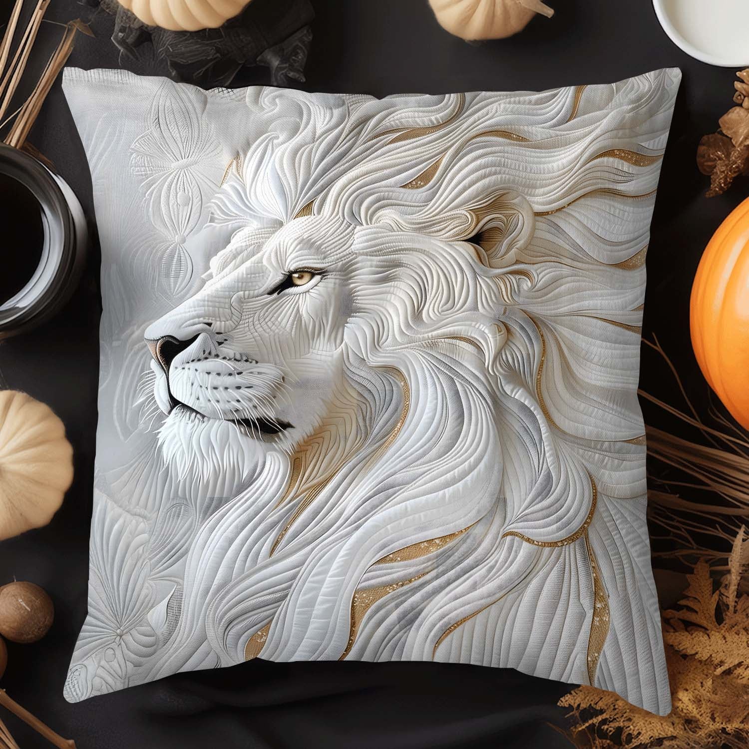 Majestic Lion Noble Strength Quilted Pillow Case Aesthetic Home Decor Lion Lover Gifts