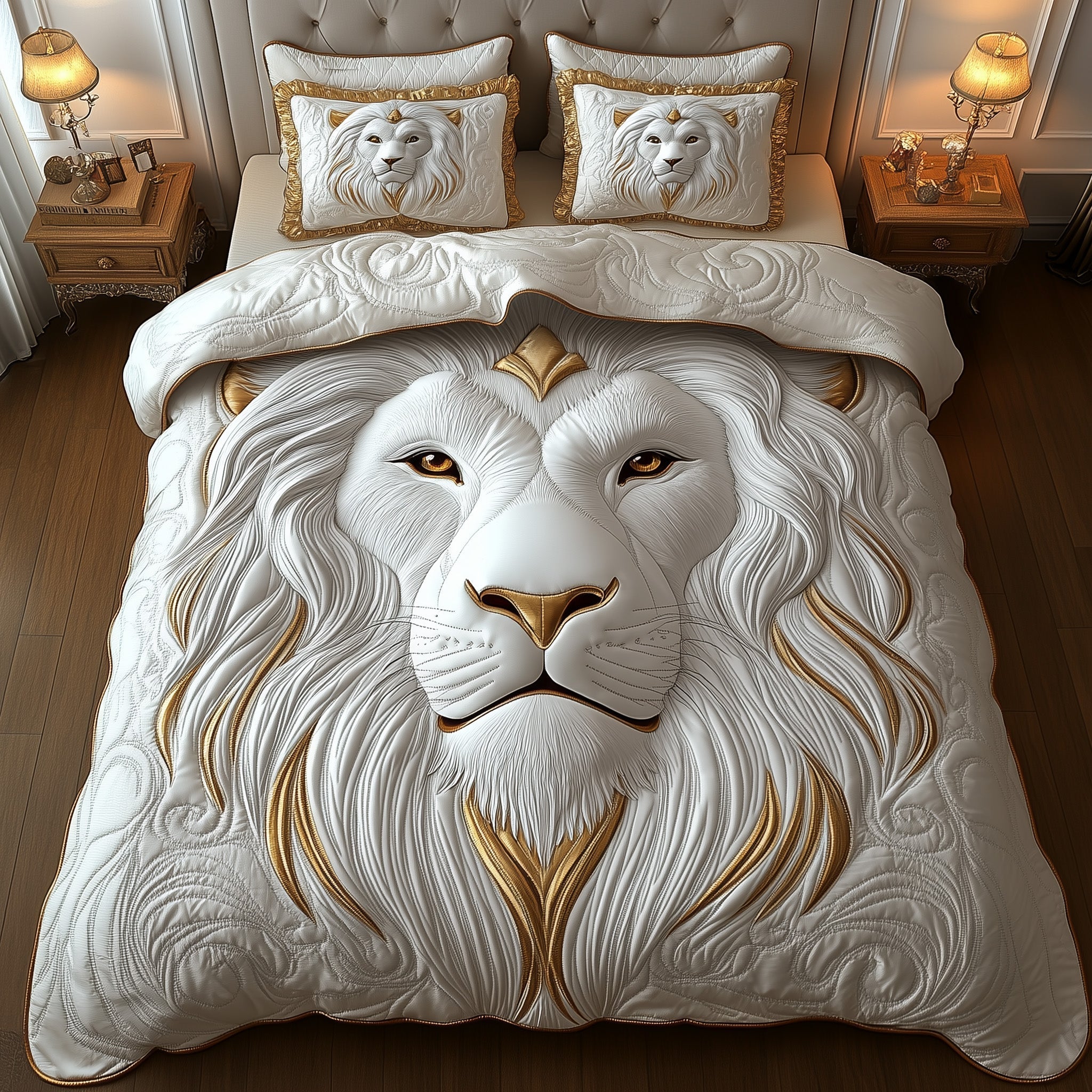 Majestic Lion Quilted Bedding Set Bold Wildlife Bedroom Decor Gift For Lion Lovers