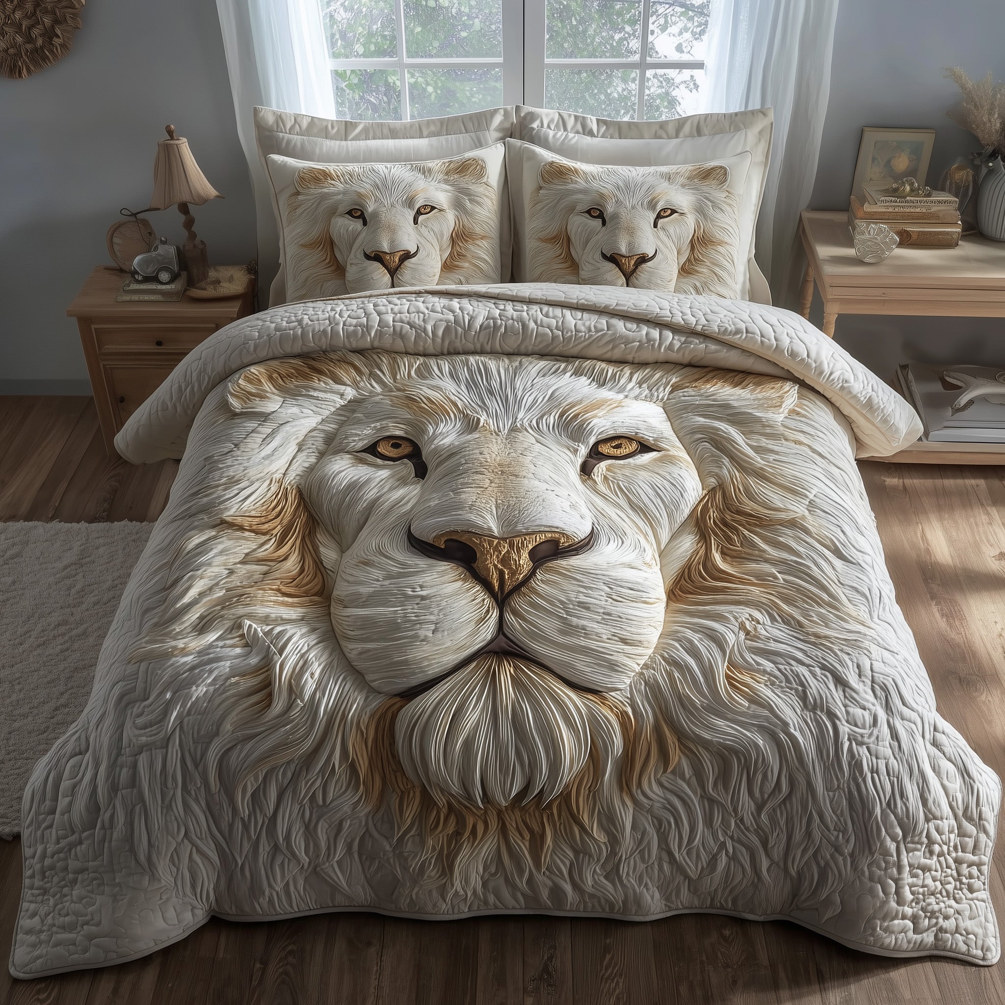 Majestic Lion Quilted Bedding Set Cozy Bedroom
