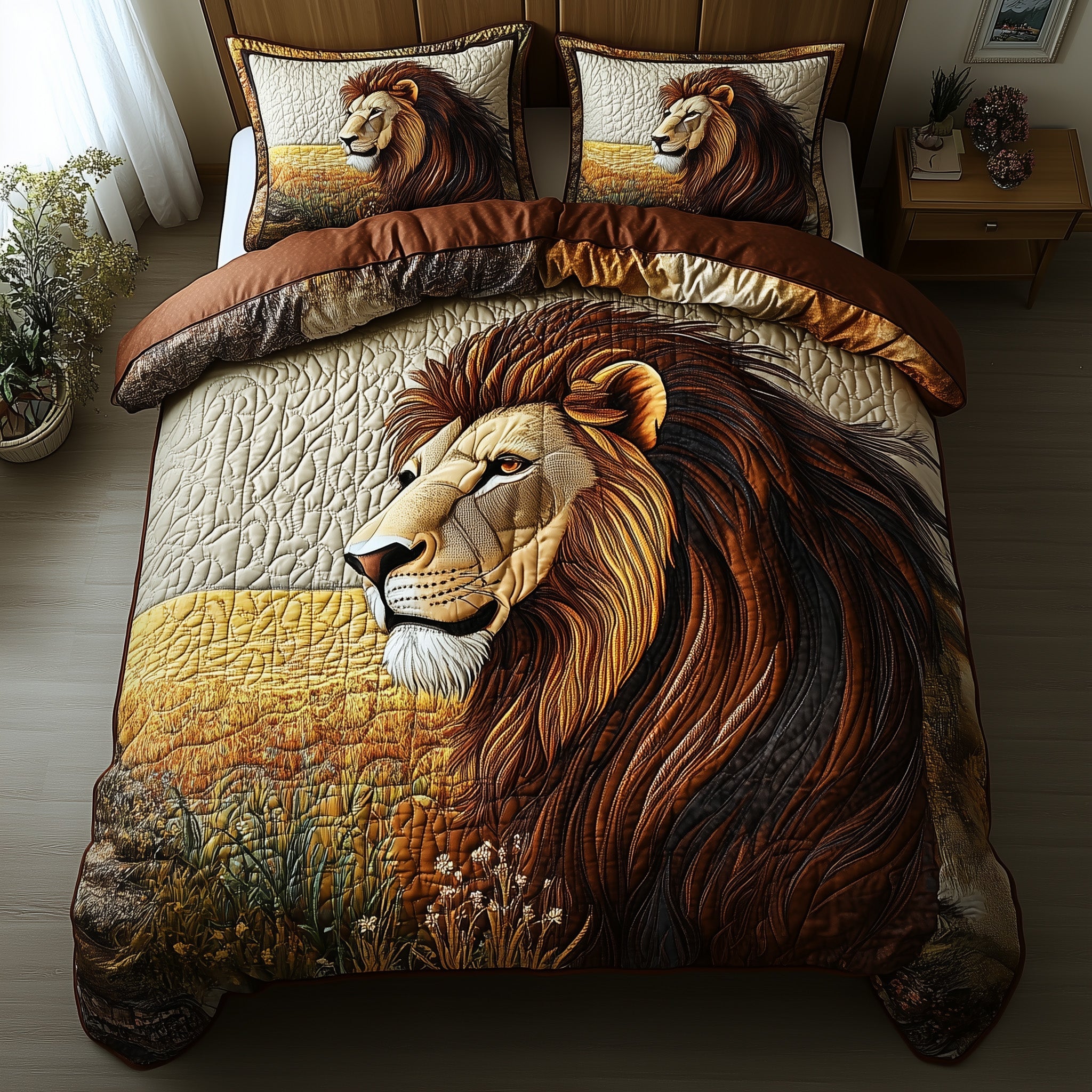 Majestic Lion Quilted Bedding Set Duvet Cover Bed Sheet Best Presents For Lion Lovers Birthday