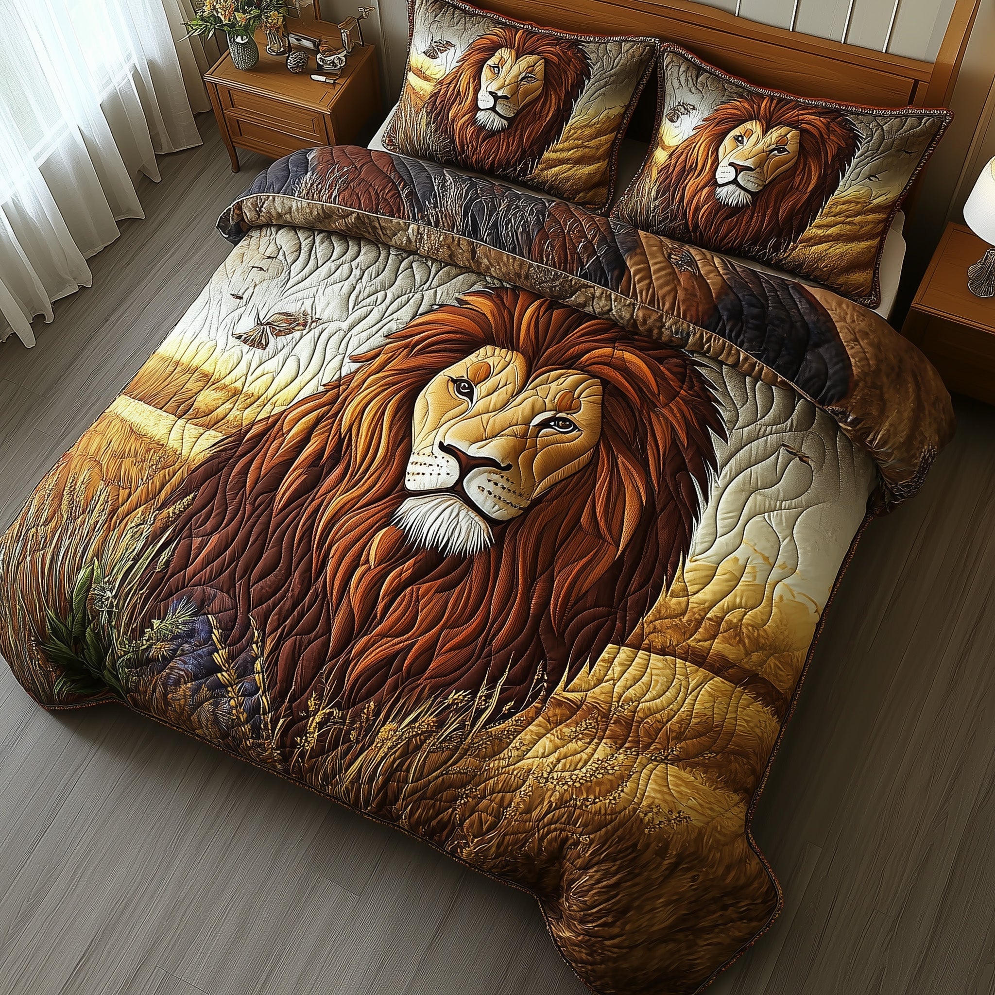 Majestic Lion Quilted Bedding Set Duvet Cover Bed Sheet Cool Gifts For Lion Lovers
