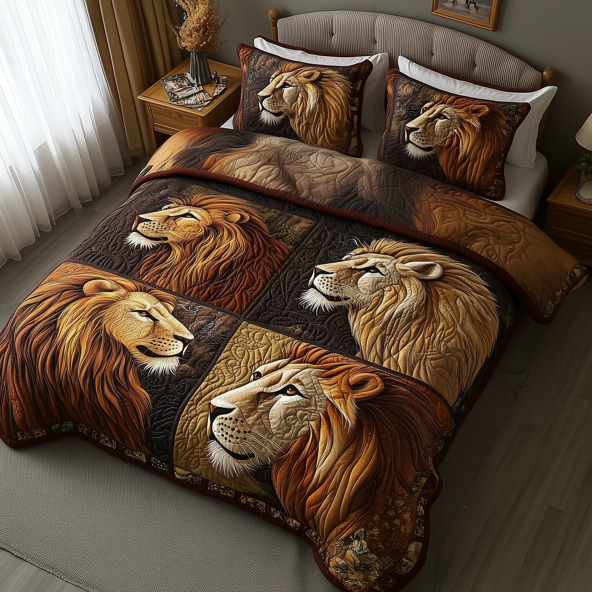 Majestic Lion Quilted Bedding Set Duvet Cover Bed Sheet Gifts For Someone Who Likes Lions