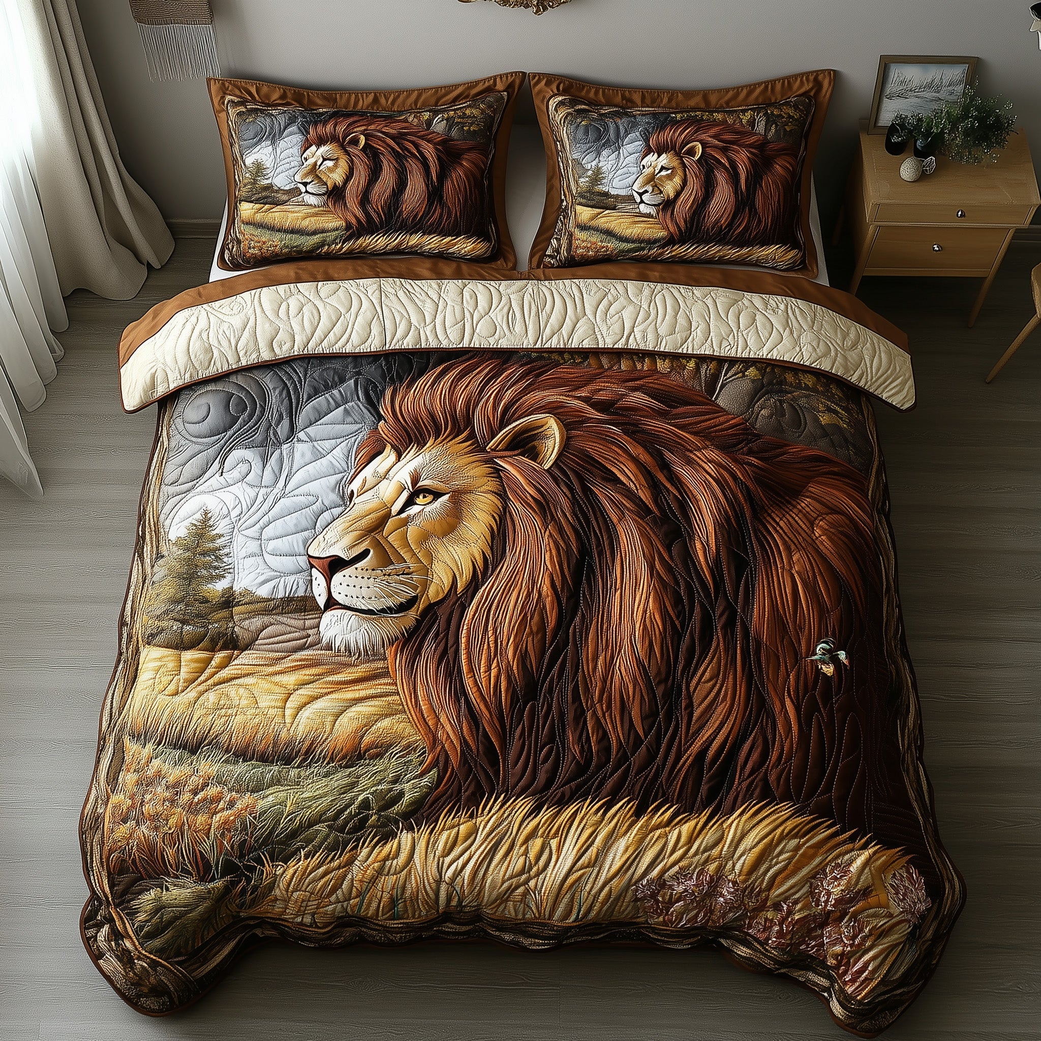 Majestic Lion Quilted Bedding Set Duvet Cover Bed Sheet Great Lion Gifts For Him
