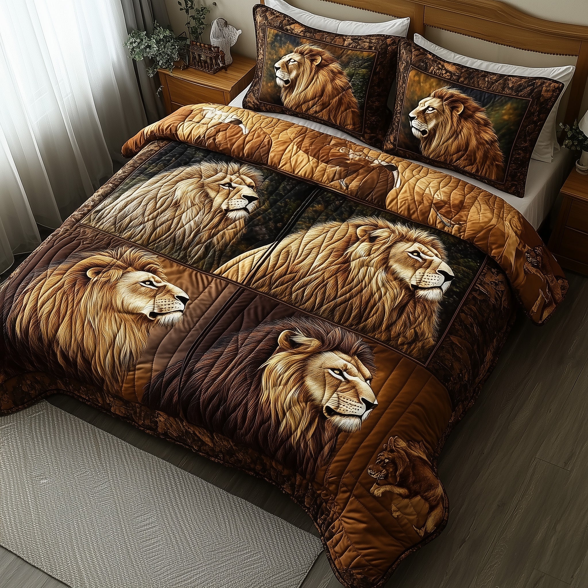 Majestic Lion Quilted Bedding Set Duvet Cover Bed Sheet Presents For People Who Love Lions