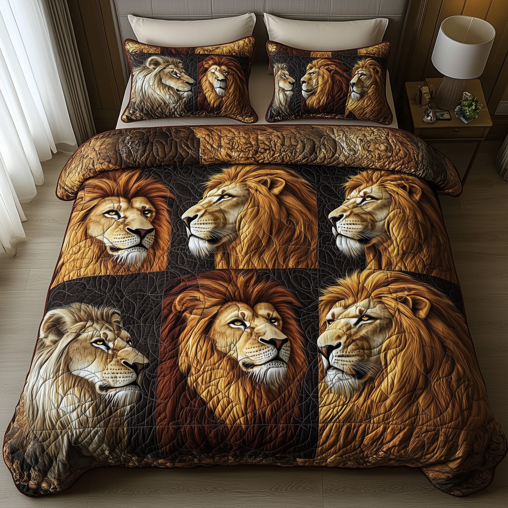 Majestic Lion Quilted Bedding Set Duvet Cover Bed Sheet Top Gifts For Lion Lovers