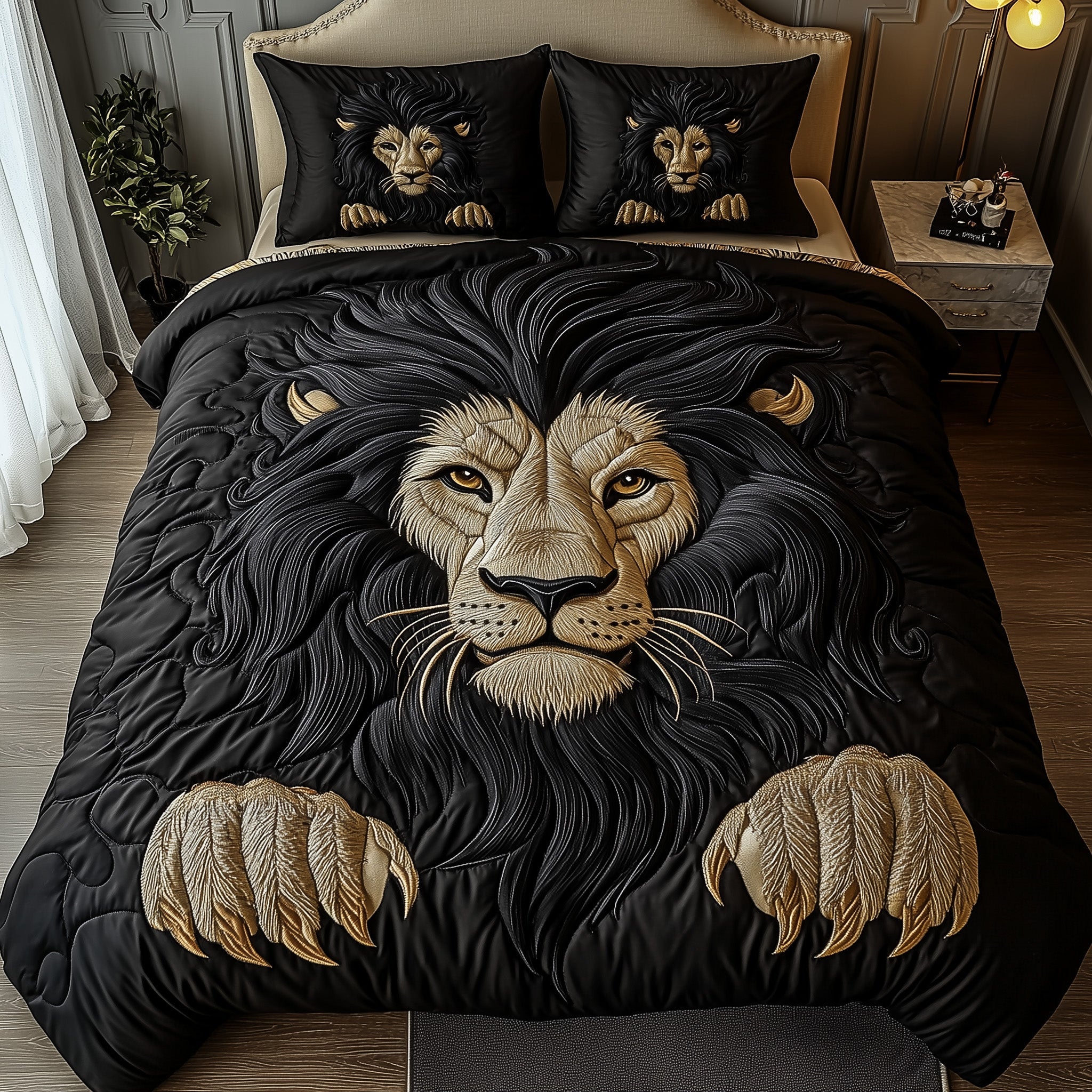 Majestic Lion Quilted Bedding Set Duvet Cover Bedspread Lion Gifts For Men