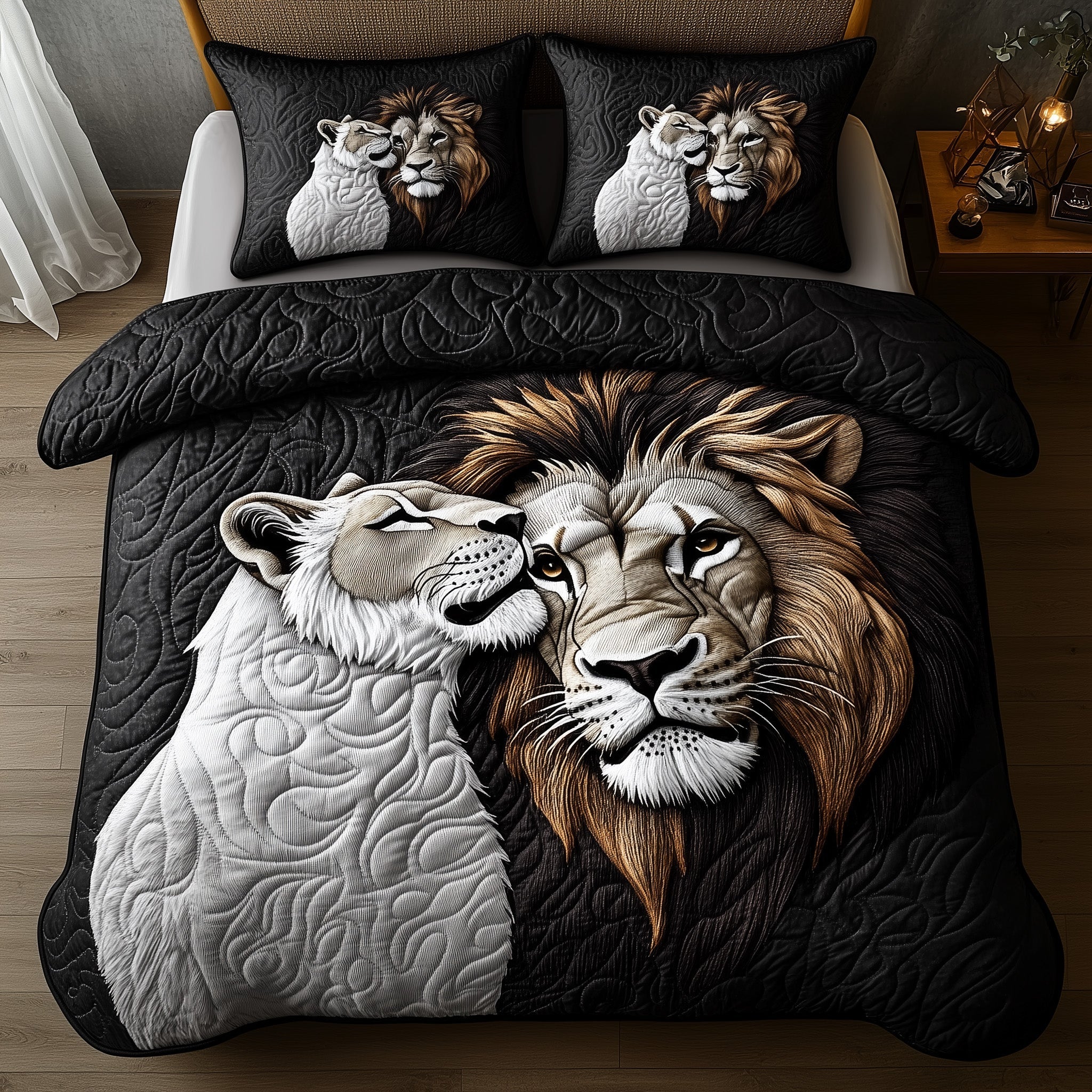 Majestic Lion Quilted Bedding Set Duvet Cover Bedspread Lion Presents For Dad Father's Day