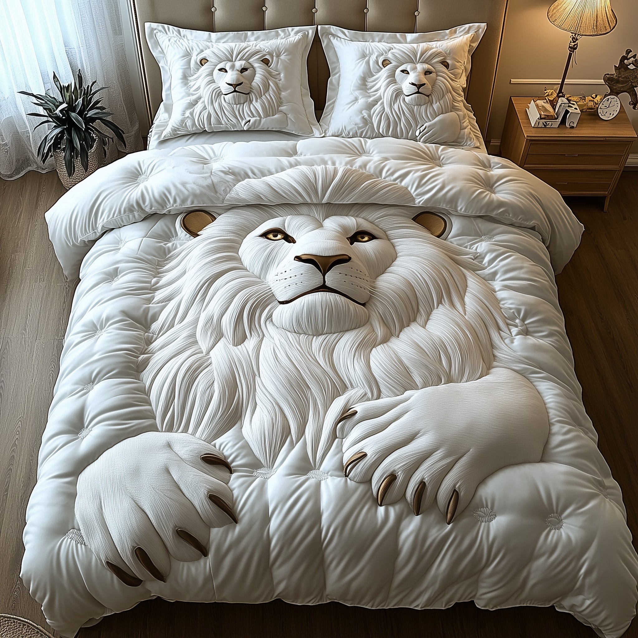 Majestic Lion Quilted Bedding Set Duvet Cover Bedspread Lion Themed Gifts For Animal Lovers