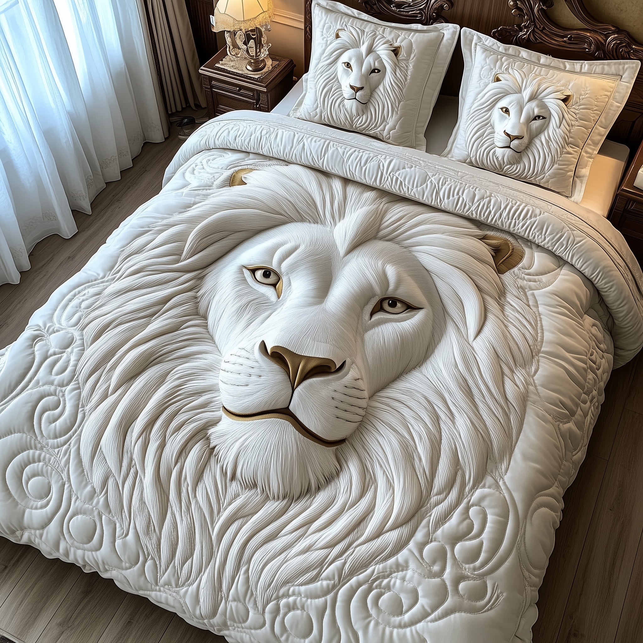 Majestic Lion Quilted Bedding Set Duvet Cover Merchandise Christmas Presents For Lion Lovers