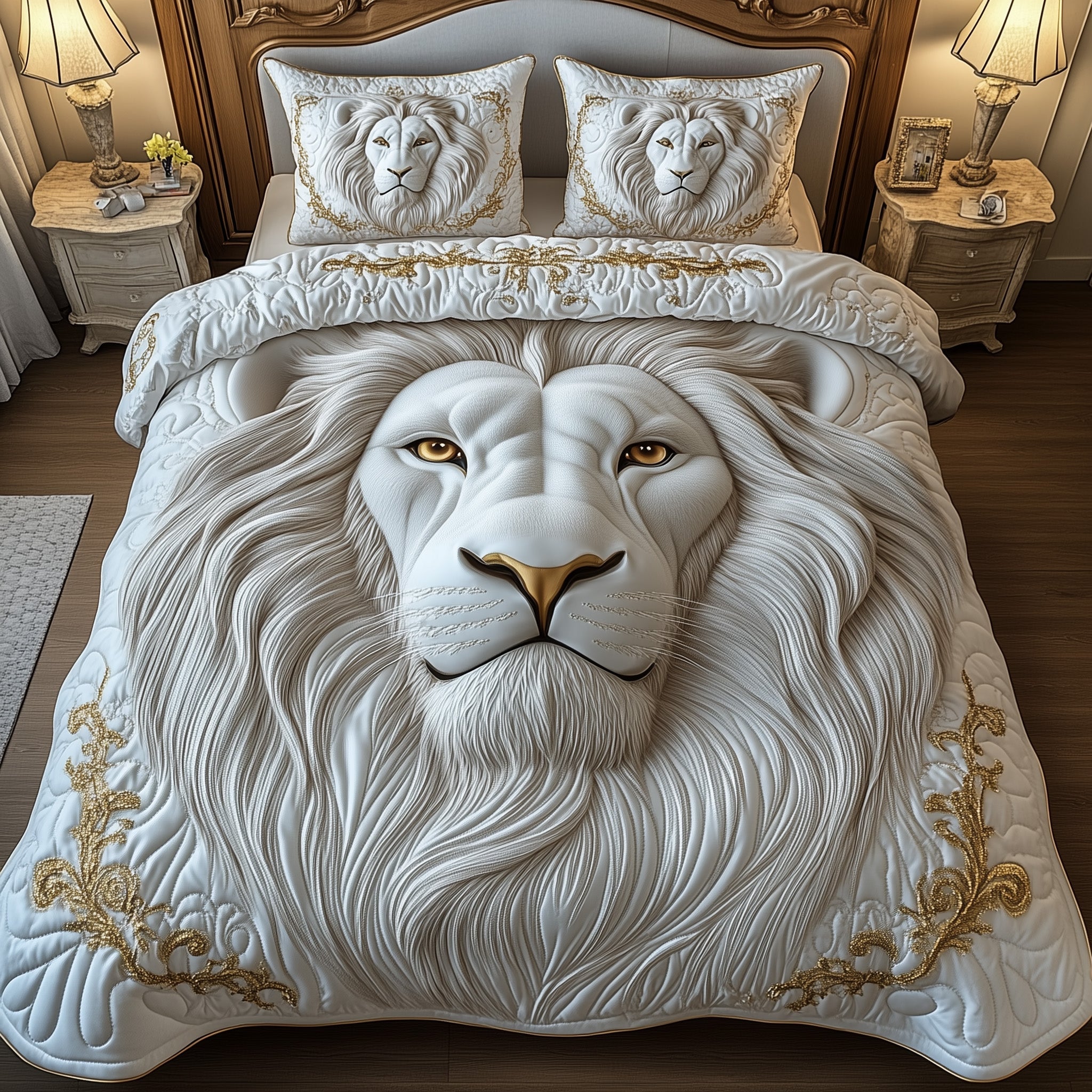 Majestic Lion Quilted Bedding Set Duvet Cover Merchandise Presents For Lion Lovers
