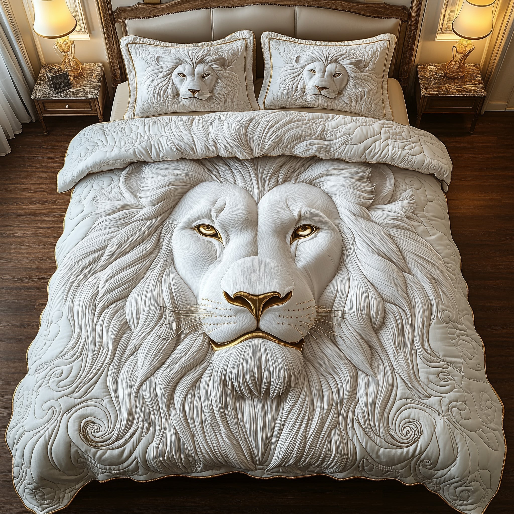 Majestic Lion Quilted Bedding Set Duvet Cover Merchandise Unique Lion Gift Items